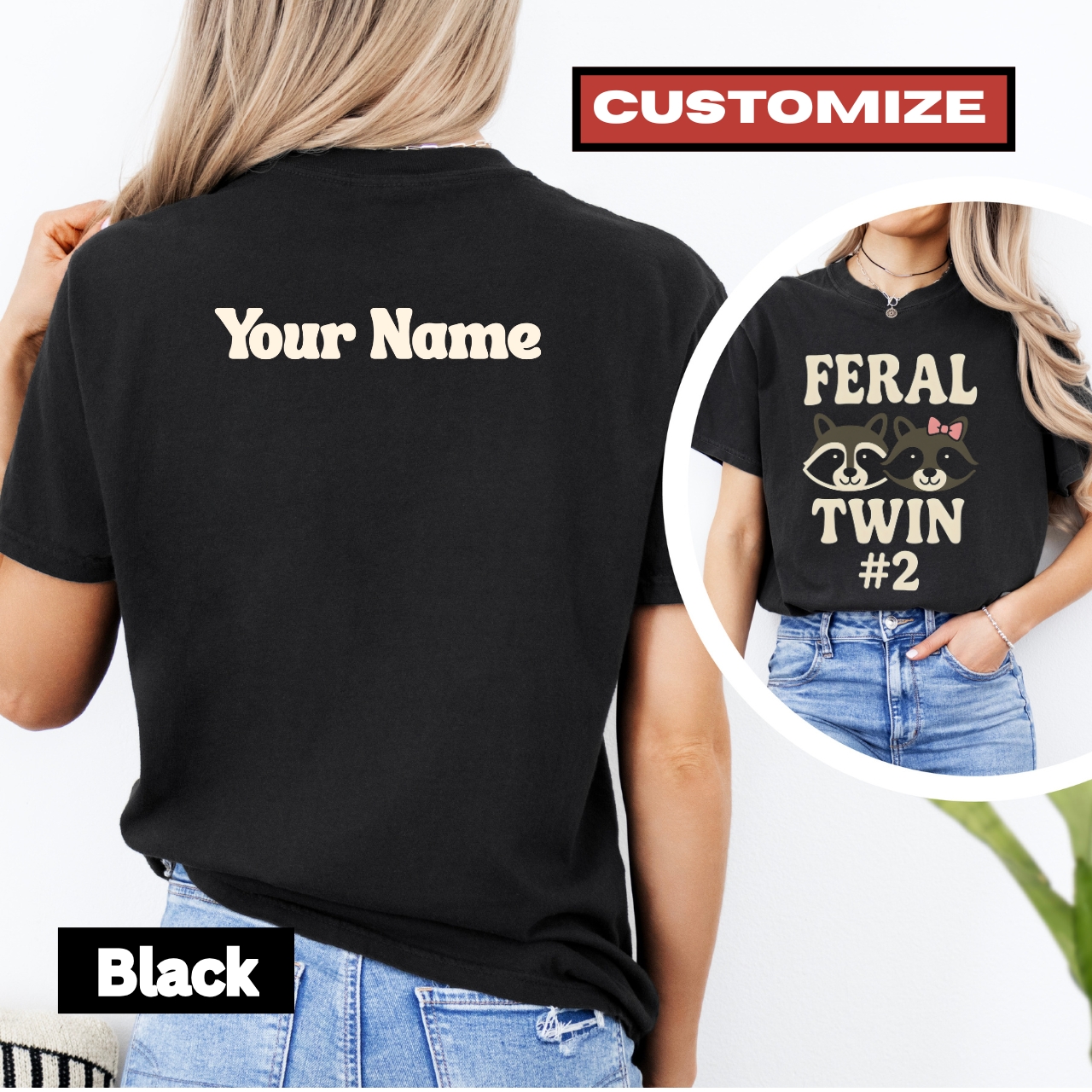 Feral Twin Unisex Graphic T-Shirt - Cute Raccoon Print Shirt for Animal Lovers product thumbnail image