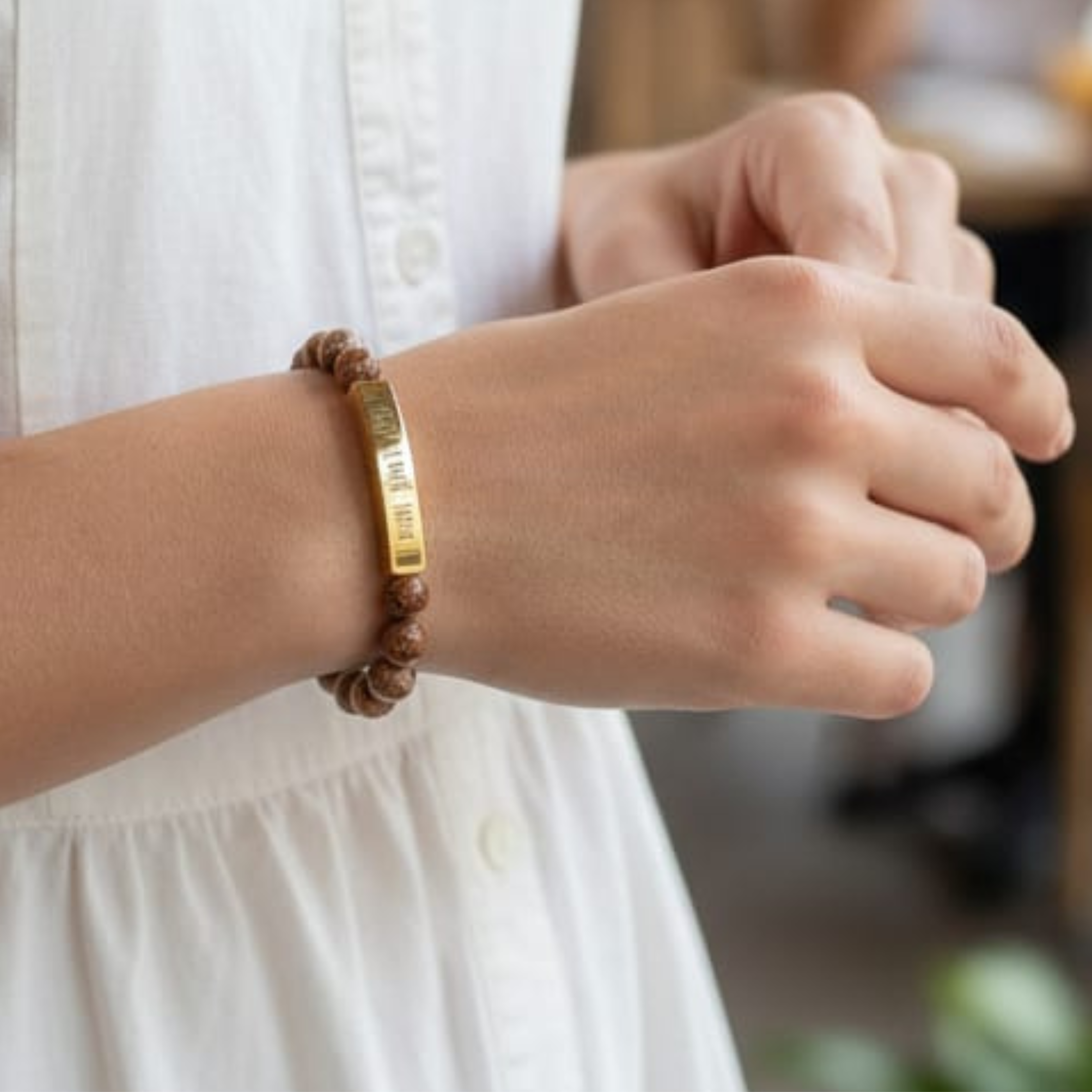 Personalized Engraved Natural Stone Bracelet, Bar Jewelry, Meaningful Gift, Boho Style, Women’s Accessories, Unique Crystals, Custom Bracelet Gift ideas product thumbnail image