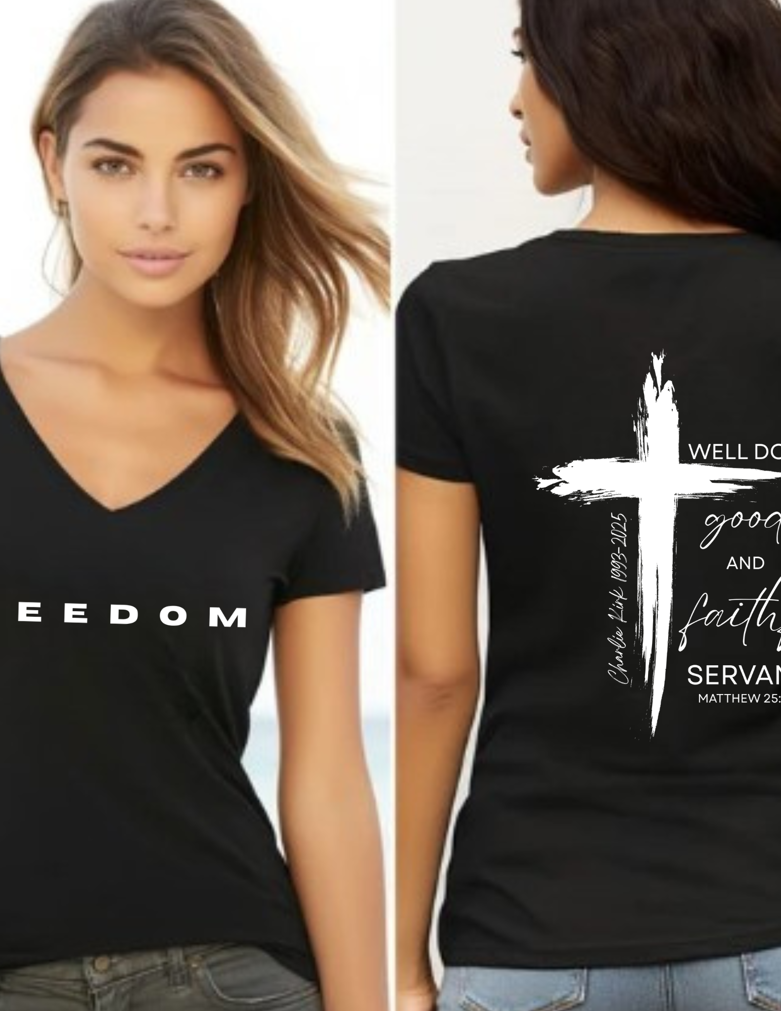  Well Done My Good and Faithful Servant - Matthew 25:21 - Charlie Kirk Quote Women's V-neck Tee