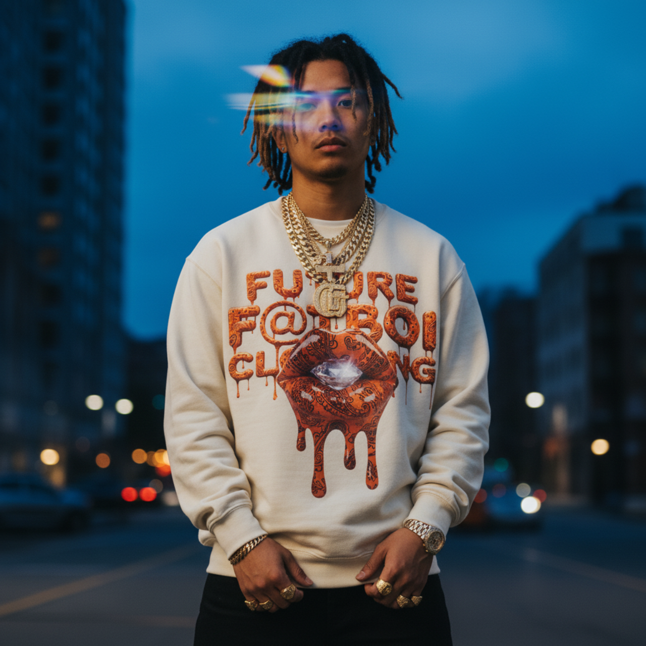 Future FatBoi Orange Diamonds - Crewneck Sweatshirt - Trendy Urban Apparel, Casual Wear, Stylish Gift for Streetwear Lovers, Hip Hop Fashion product thumbnail image Future FatBoi Orange Diamonds - Crewneck Sweatshirt - Trendy Urban Apparel, Casual Wear, Stylish Gift for Streetwear Lovers, Hip Hop Fashion product thumbnail image