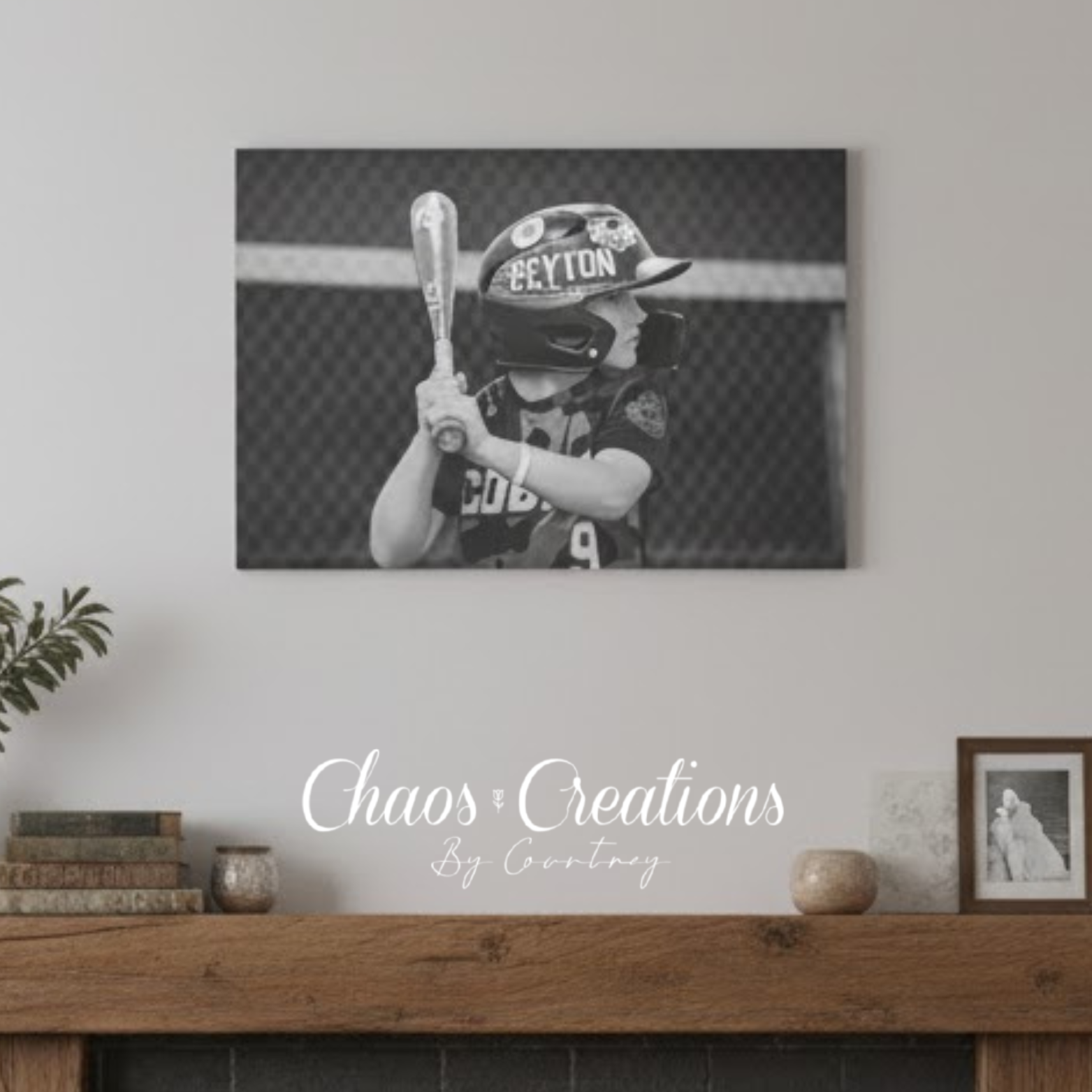 Personalized Baseball Canvas Art for Kids, Monochrome Wall Decor, Custom Sports Keepsake, Gift for Young Athletes, Boys Room Decoration product thumbnail image