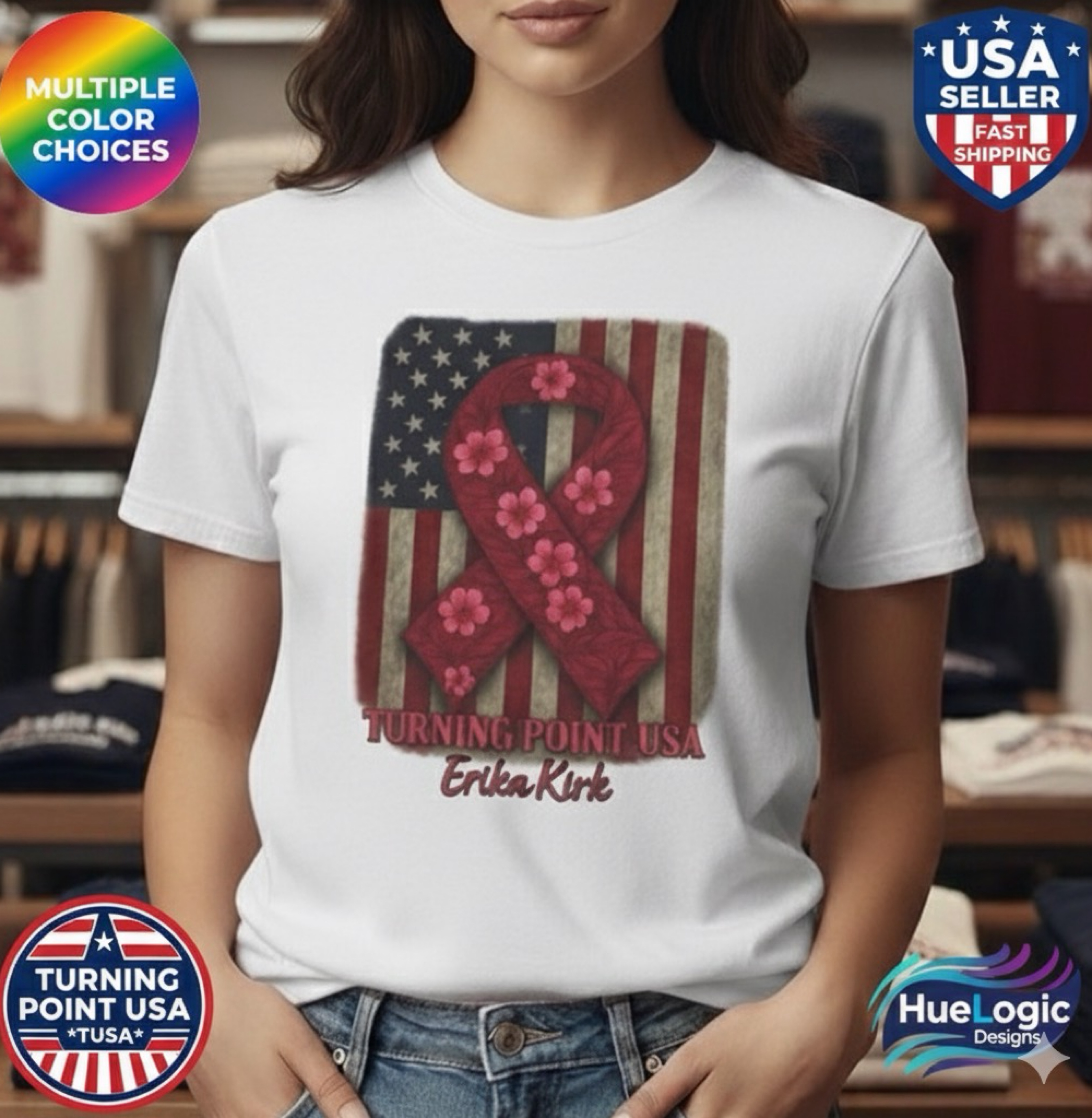 Erika Kirk Breast Cancer Awareness Shirt | Turning Point USA Pink Ribbon Unisex product thumbnail image
