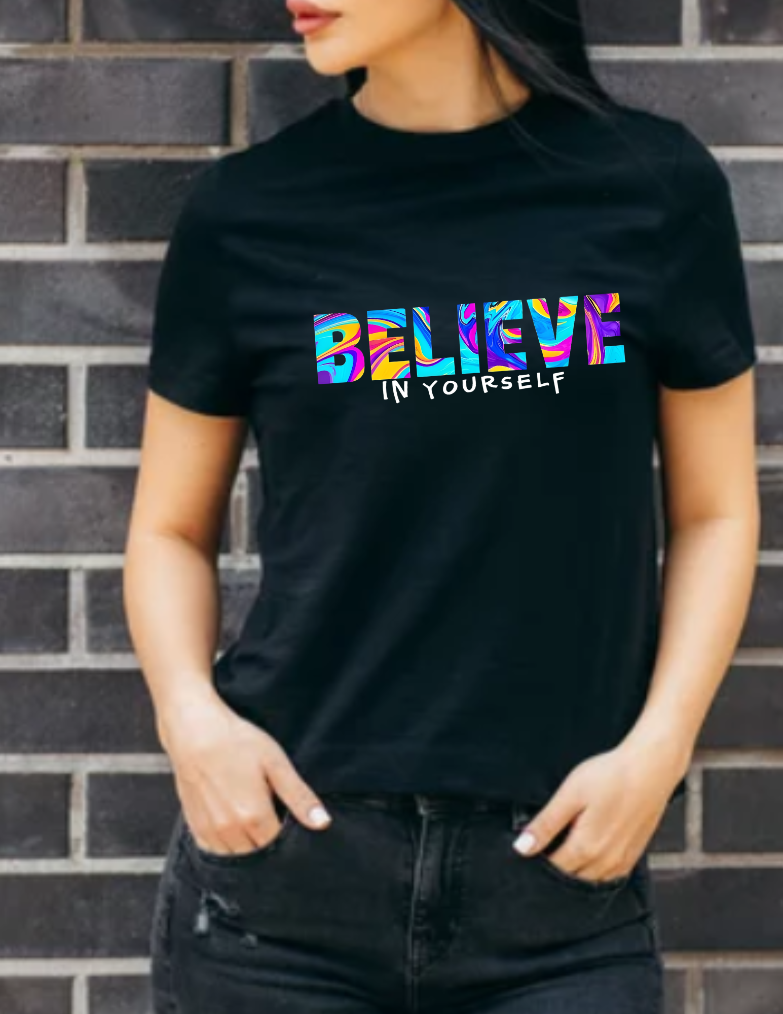 Colorful 'Believe in Yourself' Motivational Shirt product thumbnail image Colorful 'Believe in Yourself' Motivational Shirt product thumbnail image