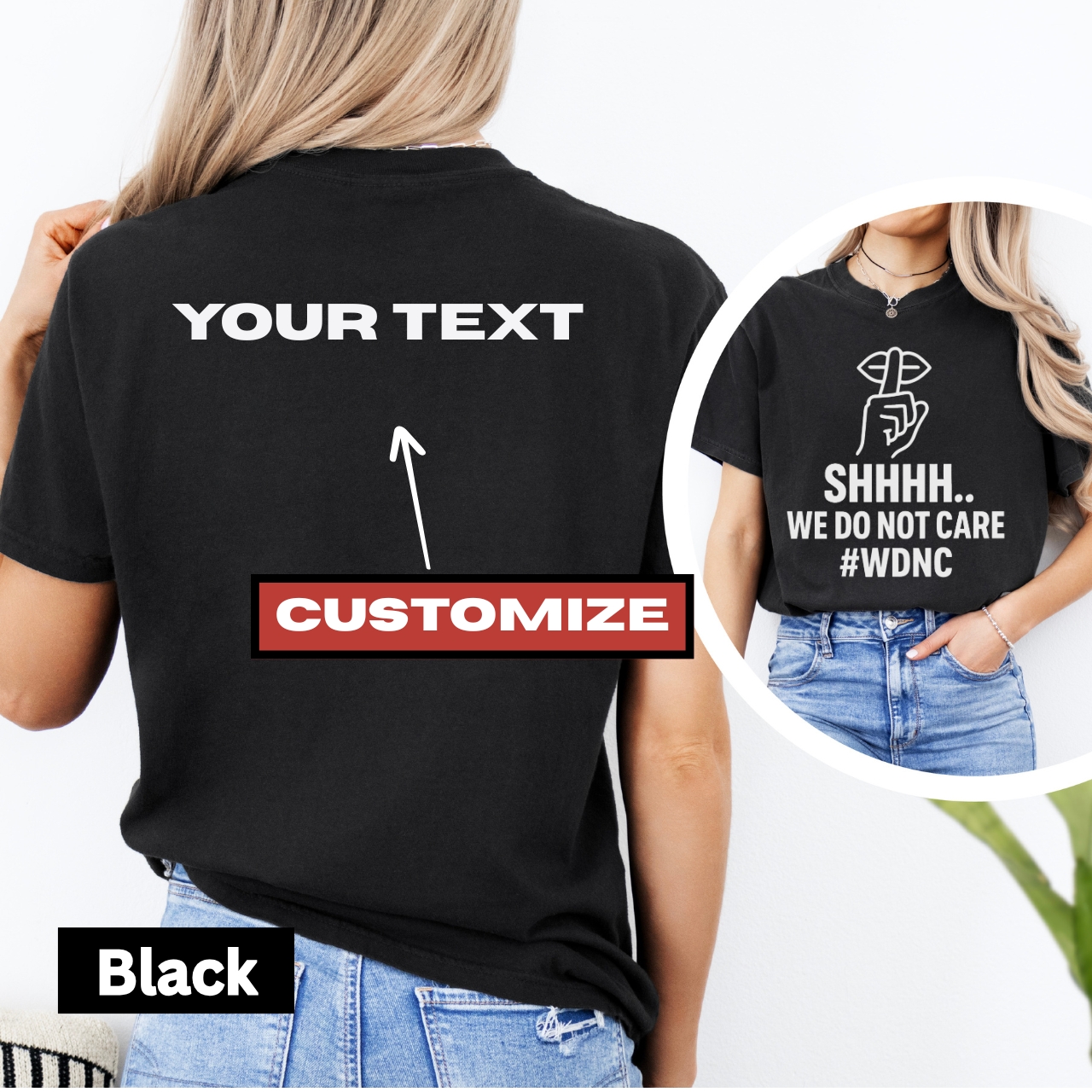 SHHH We Do Not Care WDNC Shirt Funny Graphic Tee for Women Sassy Trendy Quote Shirt WDNC Club Merch product thumbnail image SHHH We Do Not Care WDNC Shirt Funny Graphic Tee for Women Sassy Trendy Quote Shirt WDNC Club Merch product thumbnail image