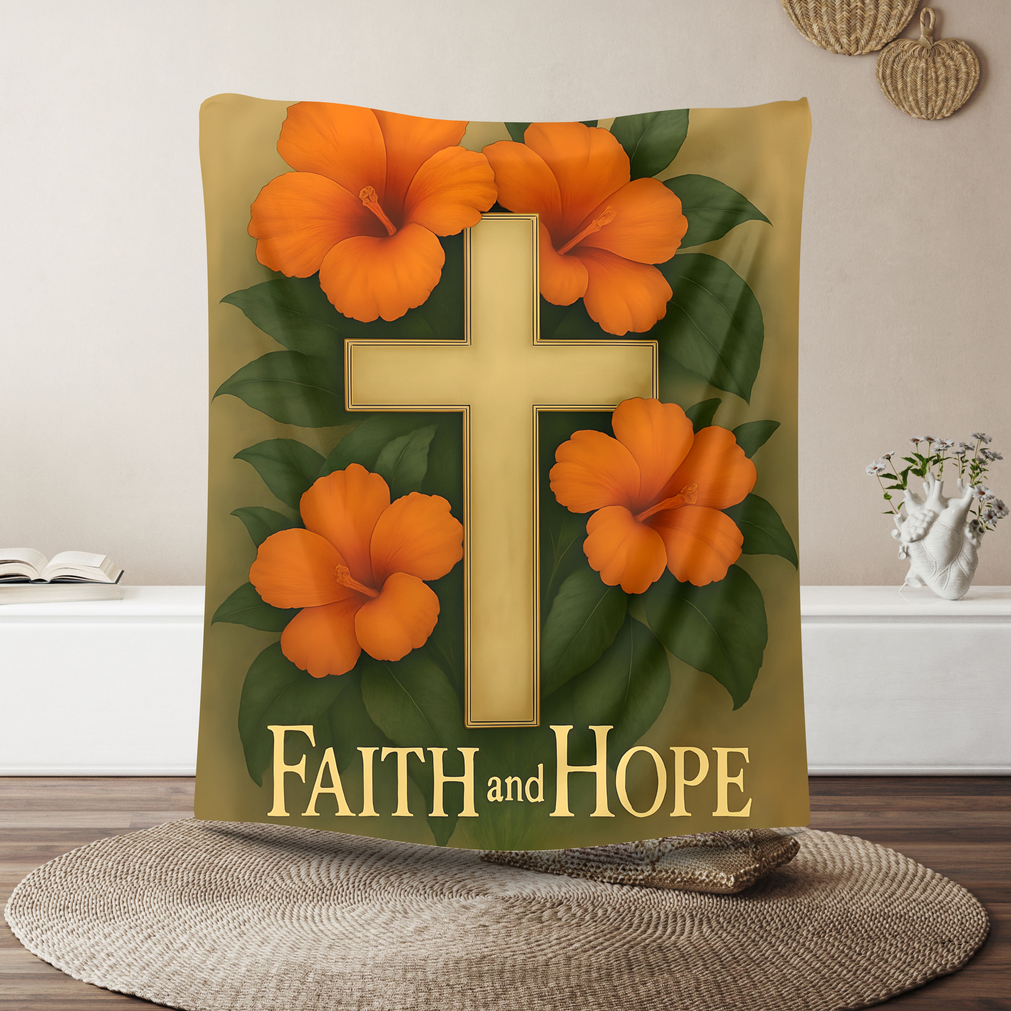Faith and Hope Floral Velveteen Plush Blanket | Cozy Home Decor | Ideal Gift for Comfort, Religious Occasions, Mothers Day, Warmth product thumbnail image Faith and Hope Floral Velveteen Plush Blanket | Cozy Home Decor | Ideal Gift for Comfort, Religious Occasions, Mothers Day, Warmth product thumbnail image