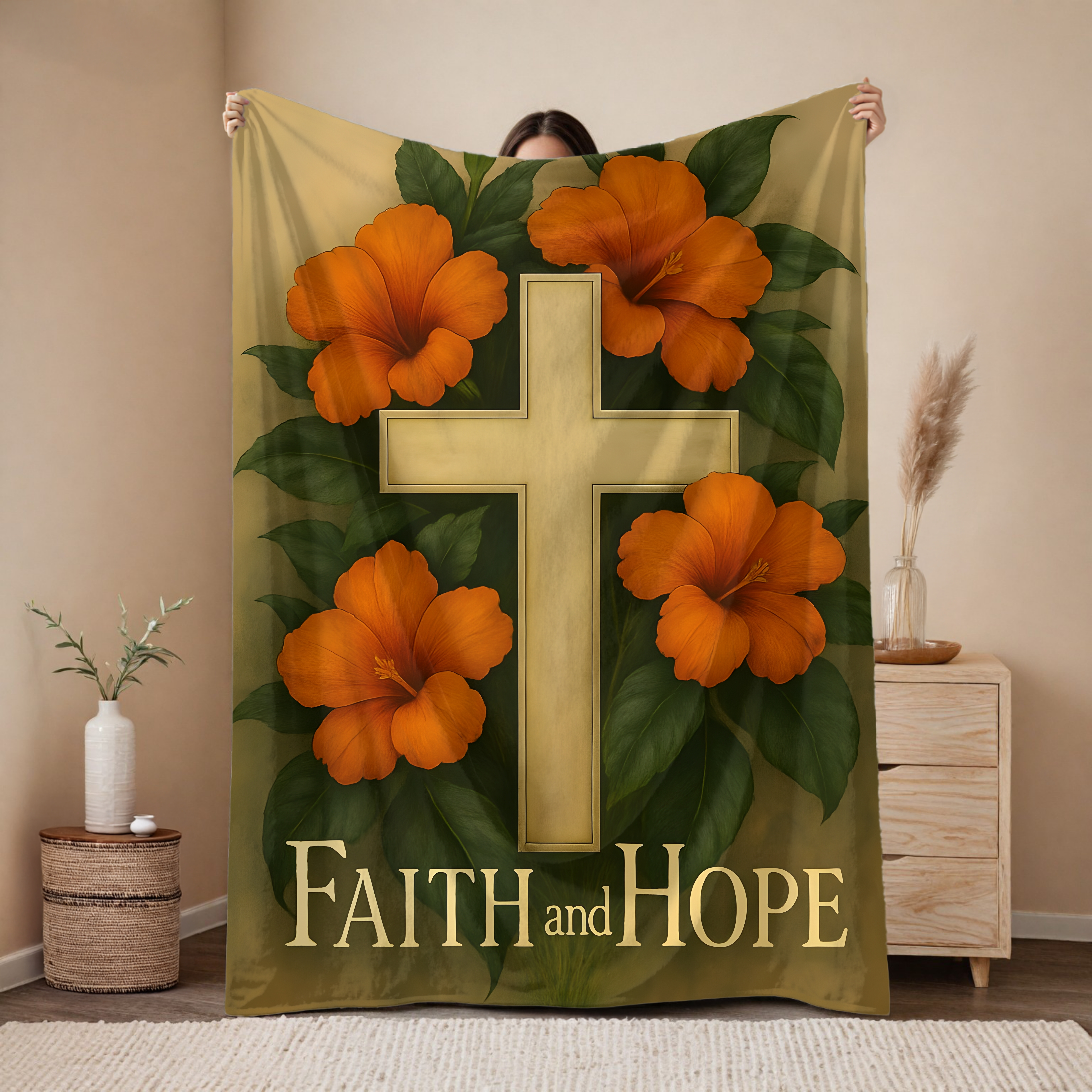 Faith and Hope Floral Velveteen Plush Blanket | Cozy Home Decor | Ideal Gift for Comfort, Religious Occasions, Mothers Day, Warmth product thumbnail image Faith and Hope Floral Velveteen Plush Blanket | Cozy Home Decor | Ideal Gift for Comfort, Religious Occasions, Mothers Day, Warmth product thumbnail image