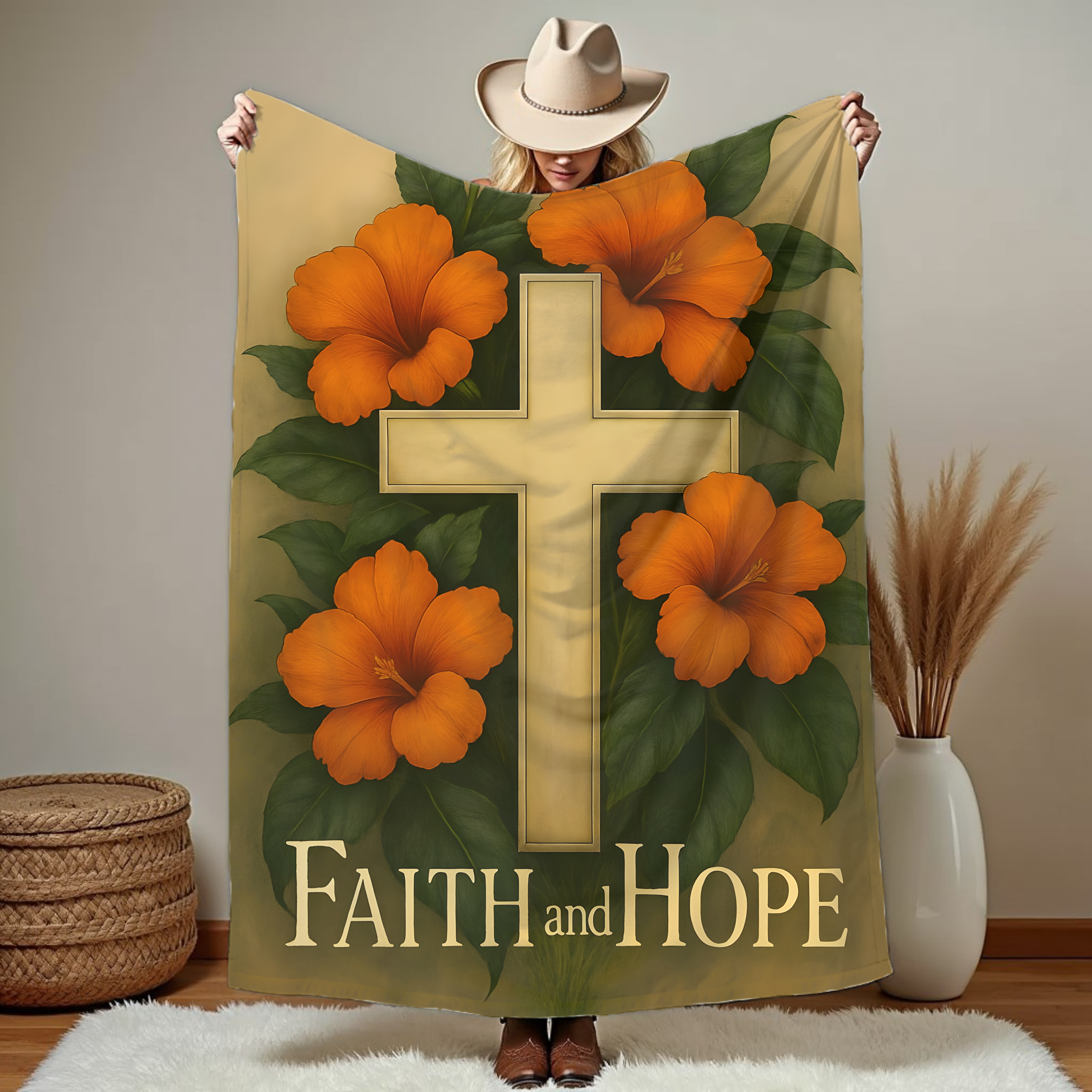Faith and Hope Floral Velveteen Plush Blanket | Cozy Home Decor | Ideal Gift for Comfort, Religious Occasions, Mothers Day, Warmth Faith and Hope Floral Velveteen Plush Blanket | Cozy Home Decor | Ideal Gift for Comfort, Religious Occasions, Mothers Day, Warmth