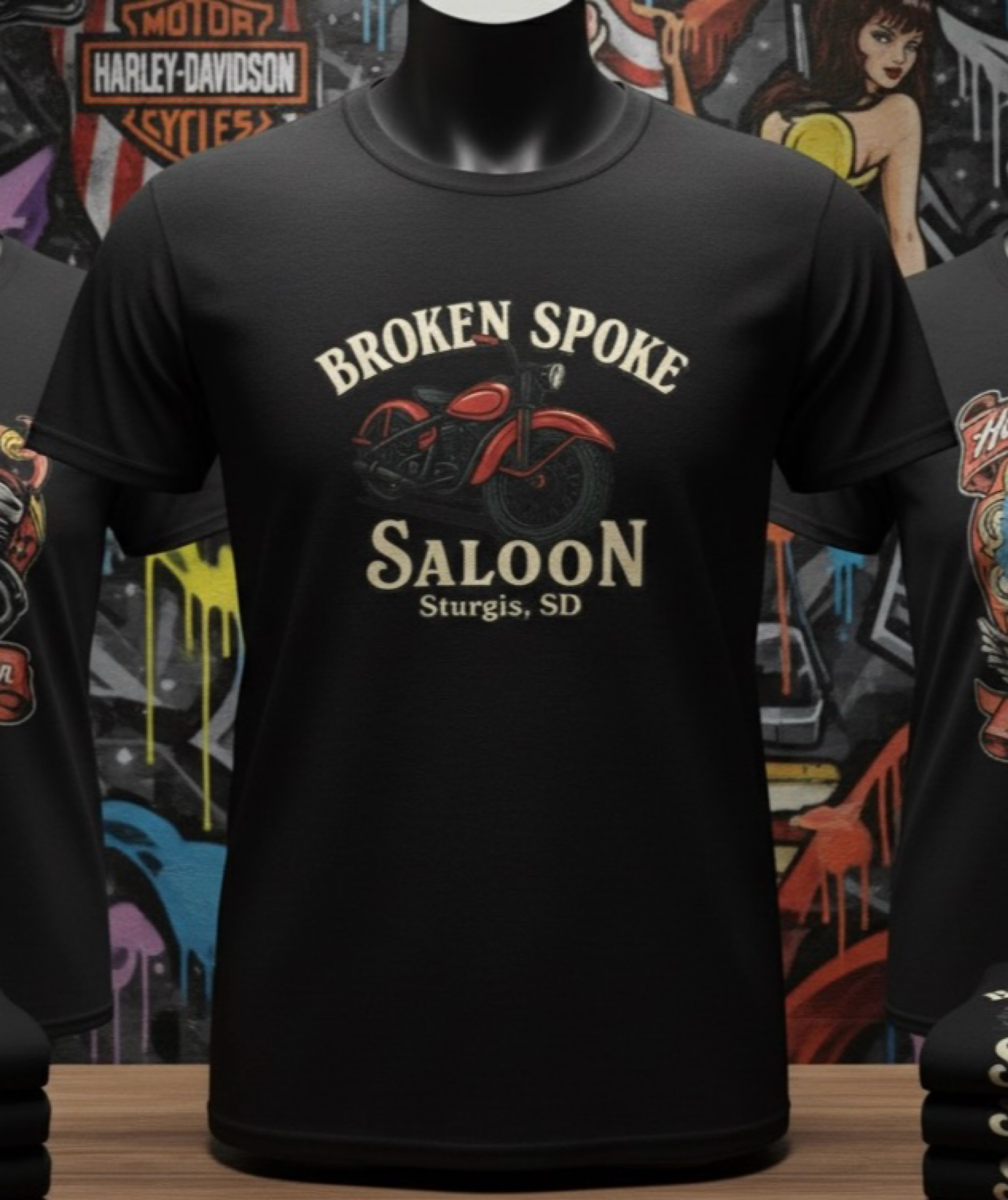 Vintage Broken Spoke Saloon Sturgis SD T-Shirt | Classic Harley Biker Rally Tee  product thumbnail image