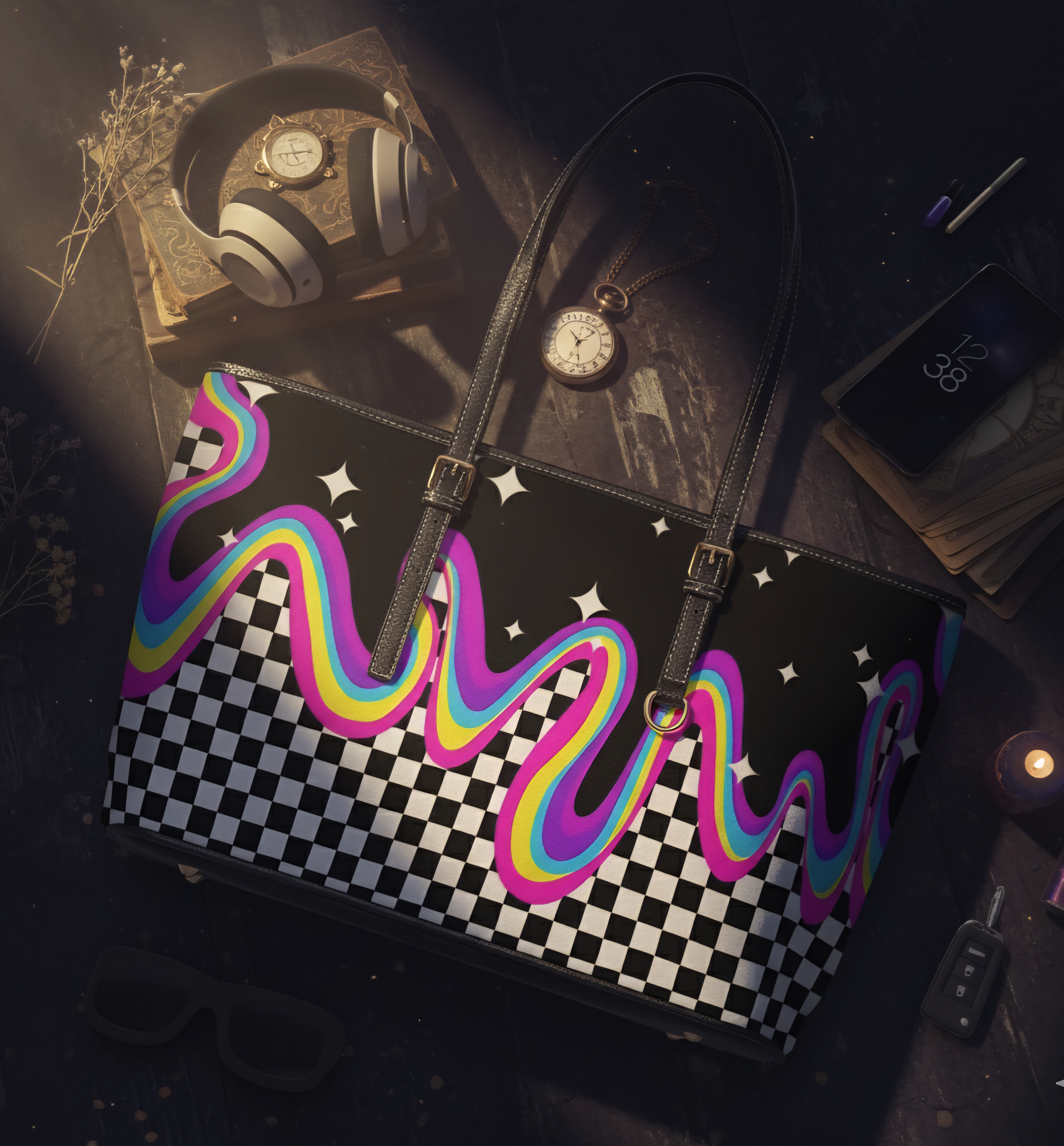 Neon Checkered Drip Dream Purse product thumbnail image Neon Checkered Drip Dream Purse product thumbnail image