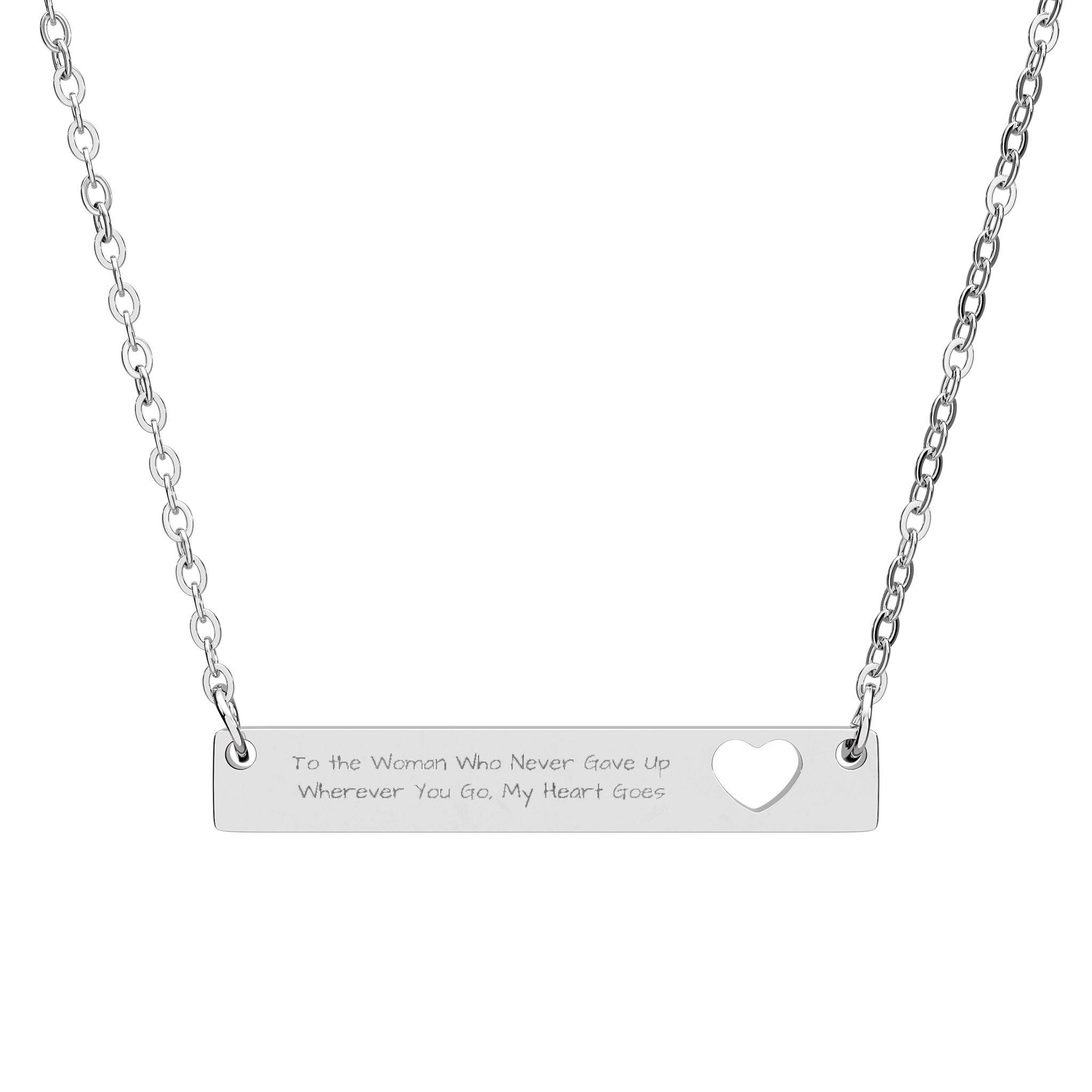 Personalized Heart Cutout Bar Necklace, Engraved Jewelry, 18K Gold, Special's Day, Weddings Anniversary Birthdays Bar Jewelry, Custom Texts Necklaces product thumbnail image Personalized Heart Cutout Bar Necklace, Engraved Jewelry, 18K Gold, Special's Day, Weddings Anniversary Birthdays Bar Jewelry, Custom Texts Necklaces product thumbnail image