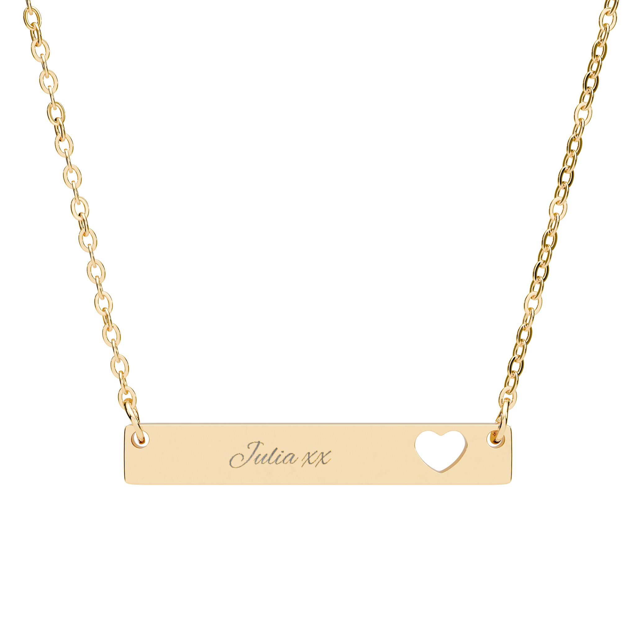 Personalized Heart Cutout Bar Necklace, Engraved Jewelry, 18K Gold, Special's Day, Weddings Anniversary Birthdays Bar Jewelry, Custom Texts Necklaces product thumbnail image Personalized Heart Cutout Bar Necklace, Engraved Jewelry, 18K Gold, Special's Day, Weddings Anniversary Birthdays Bar Jewelry, Custom Texts Necklaces product thumbnail image
