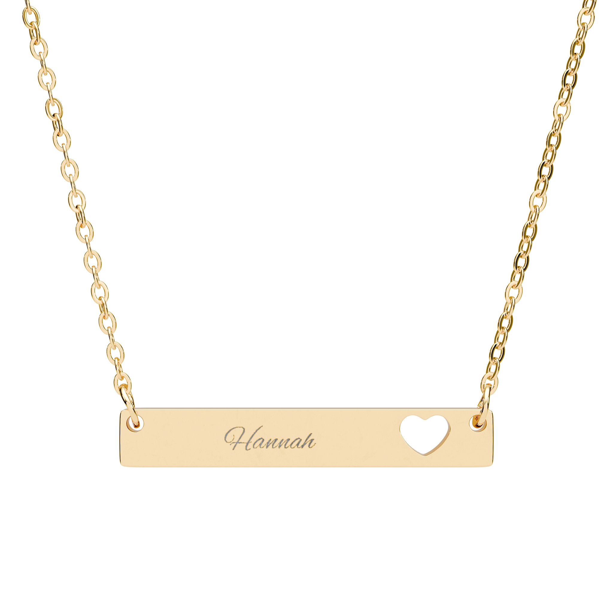 Personalized Heart Cutout Bar Necklace, Engraved Jewelry, 18K Gold, Special's Day, Weddings Anniversary Birthdays Bar Jewelry, Custom Texts Necklaces product thumbnail image Personalized Heart Cutout Bar Necklace, Engraved Jewelry, 18K Gold, Special's Day, Weddings Anniversary Birthdays Bar Jewelry, Custom Texts Necklaces product thumbnail image