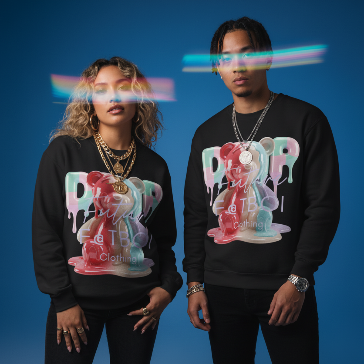 Future Fatboi Clothing Colorful Drippy Bear Crewneck Sweatshirt Future Fatboi Clothing Colorful Drippy Bear Crewneck Sweatshirt