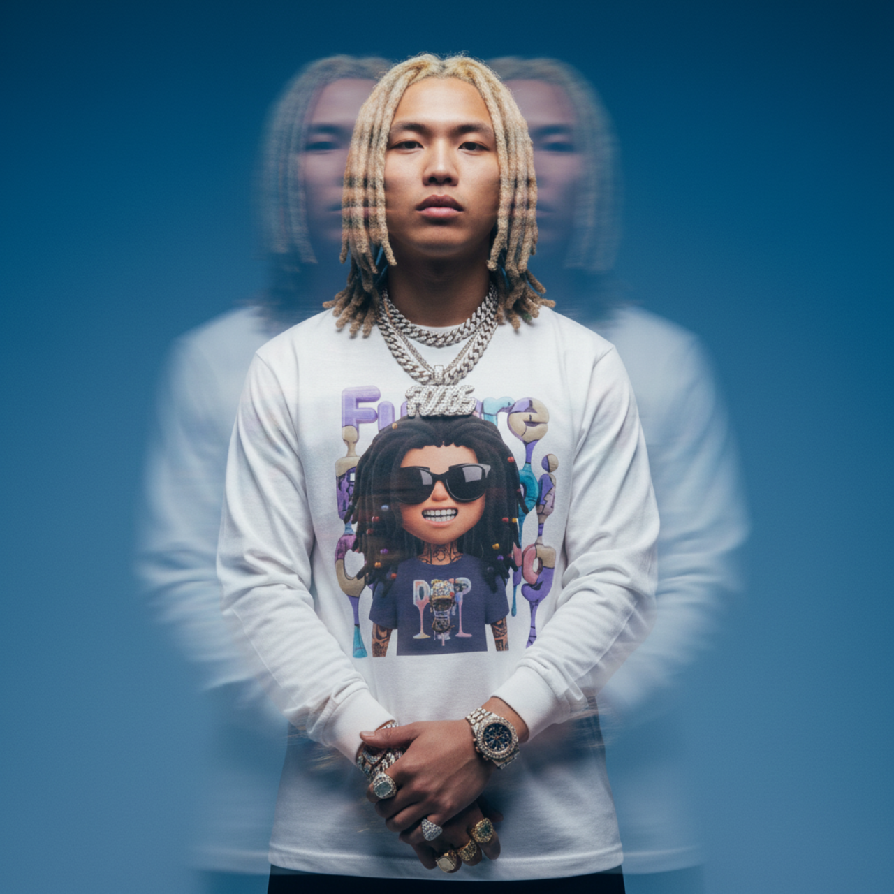 Future Fatboi Clothing Back 2 Back Graphic Long Sleeve Tee: Future Boi, Streetwear, Gift for Trendsetters, Fashion Statement, Layering Top product thumbnail image Future Fatboi Clothing Back 2 Back Graphic Long Sleeve Tee: Future Boi, Streetwear, Gift for Trendsetters, Fashion Statement, Layering Top product thumbnail image