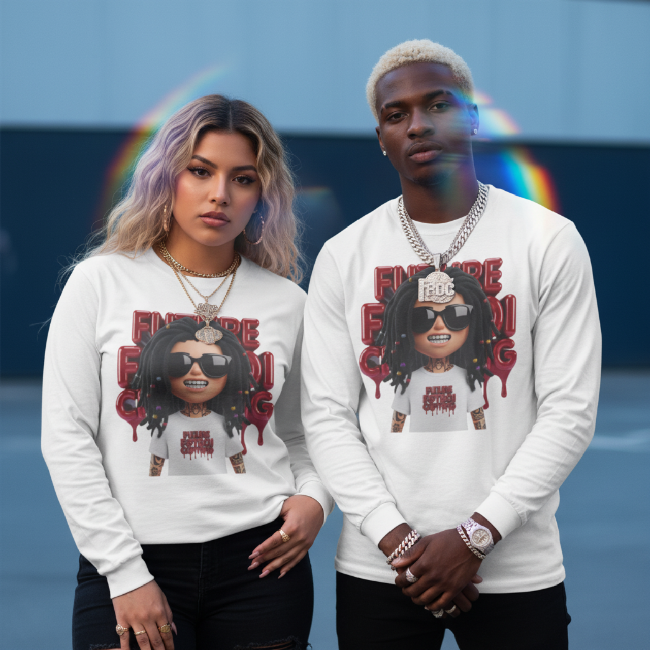 Future Fatboi Clothing Back 2 Back Long Sleeve Tee with Graphic, Funky Graphic Tee, Trendy Casual Wear, Perfect Gift for Friends, Hip Hop Style Shirt product thumbnail image Future Fatboi Clothing Back 2 Back Long Sleeve Tee with Graphic, Funky Graphic Tee, Trendy Casual Wear, Perfect Gift for Friends, Hip Hop Style Shirt product thumbnail image