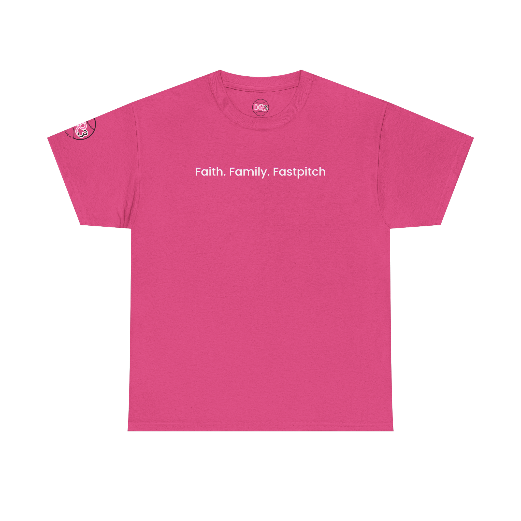 Faith, Family, Fastpitch DR3 Unisex Cotton Tee | Soft Sports Tee, Gift for Softball Players, Family Bond, Casual Wear, Everyday Style product thumbnail image