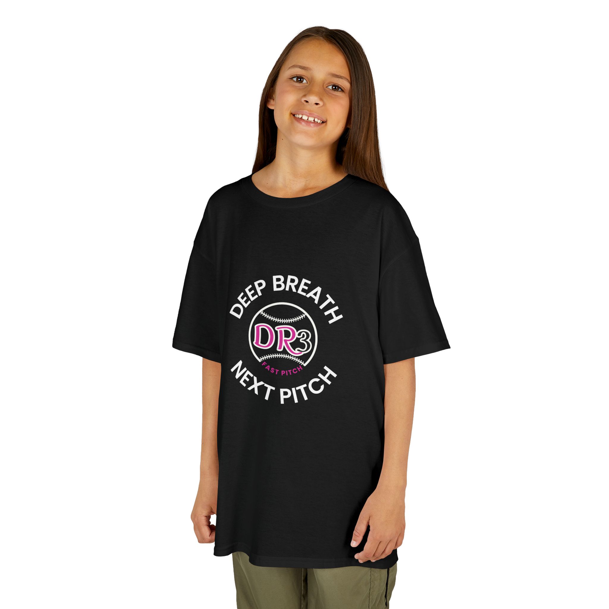 Kids Deep Breath Next Pitch DR3 Tee, Youth Sports Shirt, Motivational Kids T-Shirt, Gift for Young Athletes, Fun Casual Wear product thumbnail image