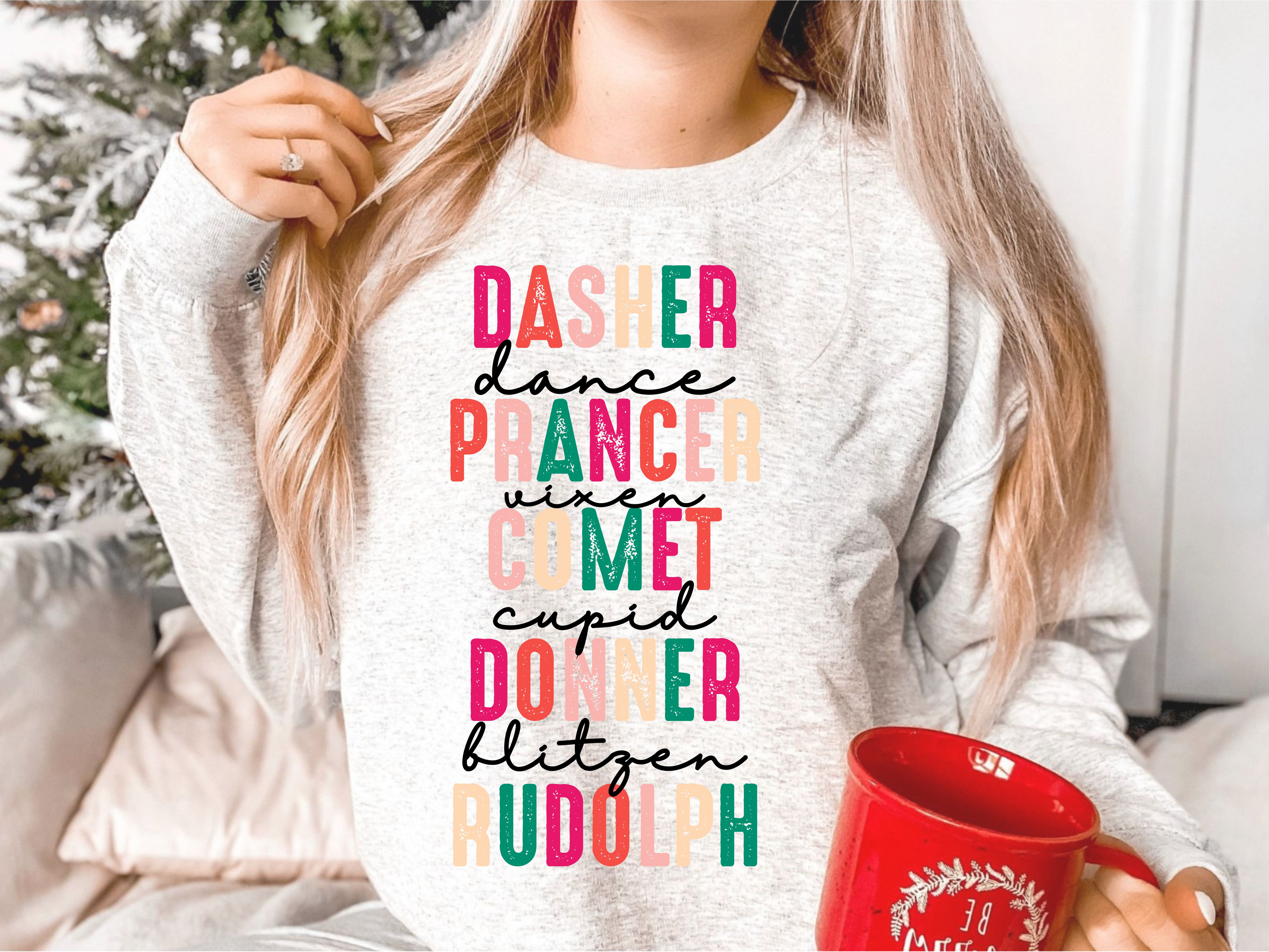 Festive Reindeer Sweatshirt for Christmas, Cozy Holiday Crewneck, Gift for Him/Her, Winter Layer, Family Matching Sweaters product thumbnail image Festive Reindeer Sweatshirt for Christmas, Cozy Holiday Crewneck, Gift for Him/Her, Winter Layer, Family Matching Sweaters product thumbnail image