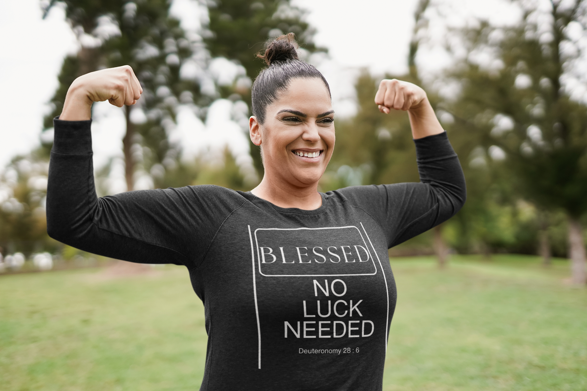 "Blessed Not Lucky" Faith Design Long Sleeve Tee - Unisex Cotton Shirt product thumbnail image "Blessed Not Lucky" Faith Design Long Sleeve Tee - Unisex Cotton Shirt product thumbnail image
