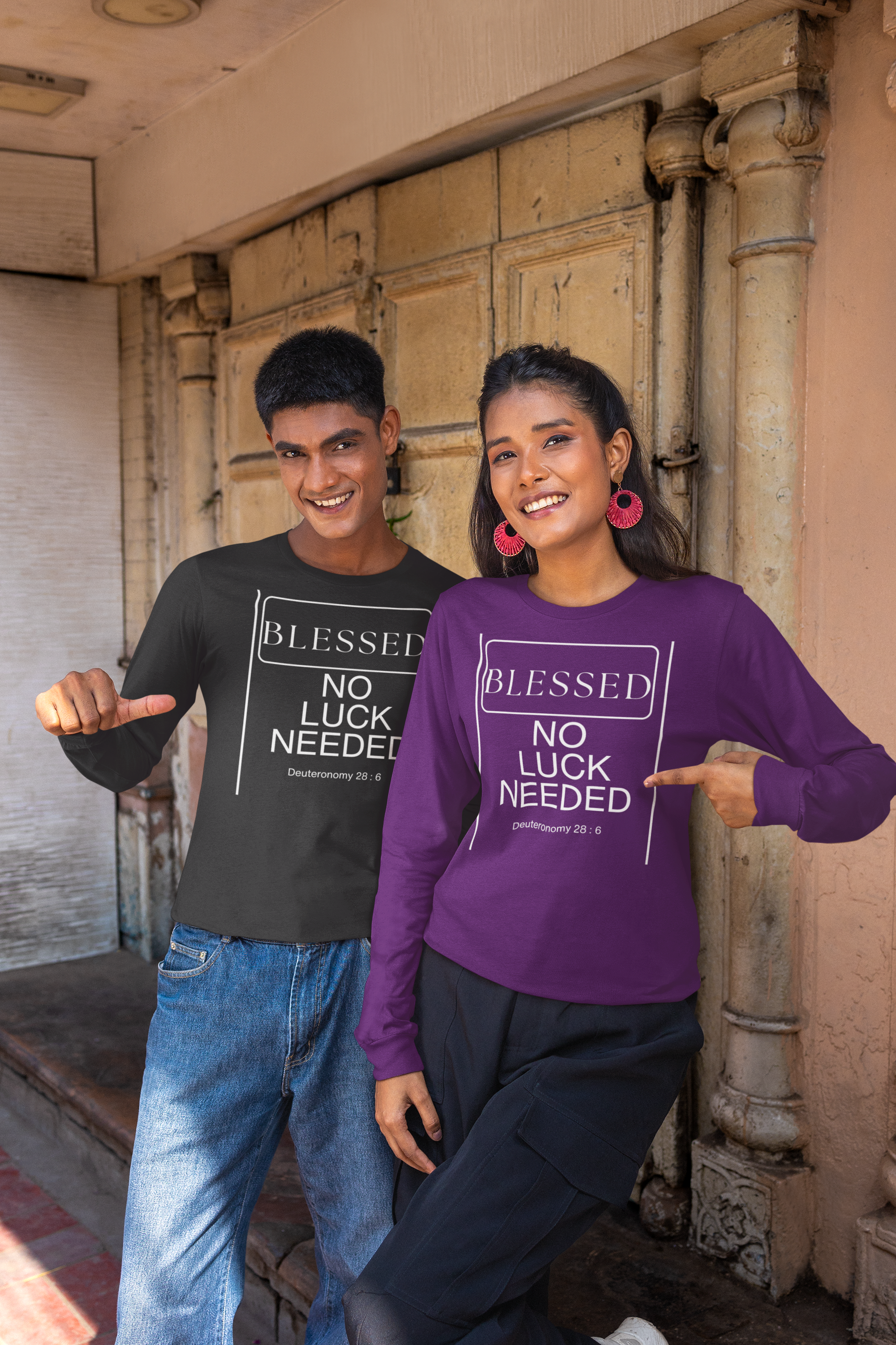 "Blessed Not Lucky" Faith Design Long Sleeve Tee - Unisex Cotton Shirt 