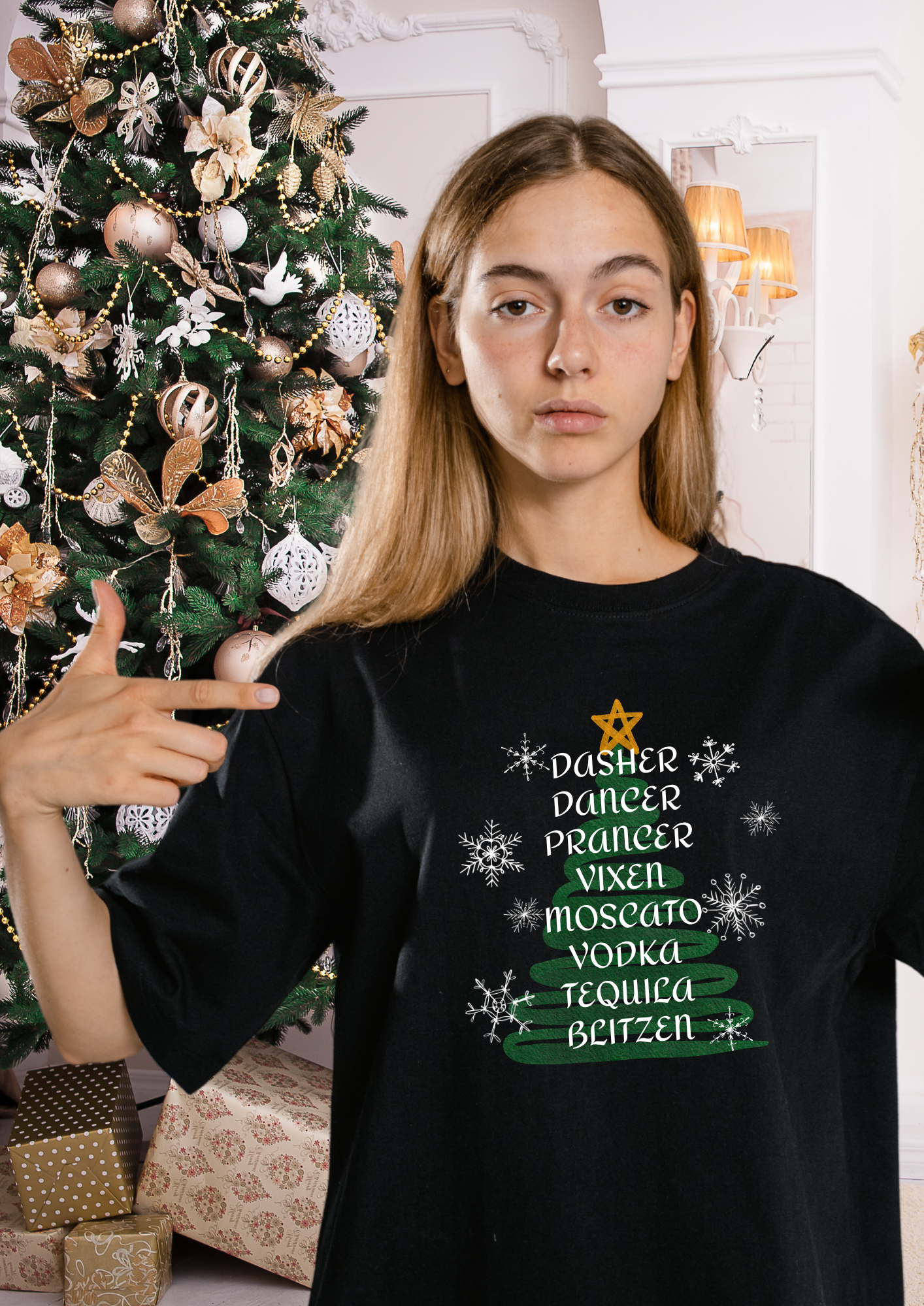 Christmas Cheer Unisex T-shirt with Funny Reindeer Quote product thumbnail image Christmas Cheer Unisex T-shirt with Funny Reindeer Quote product thumbnail image