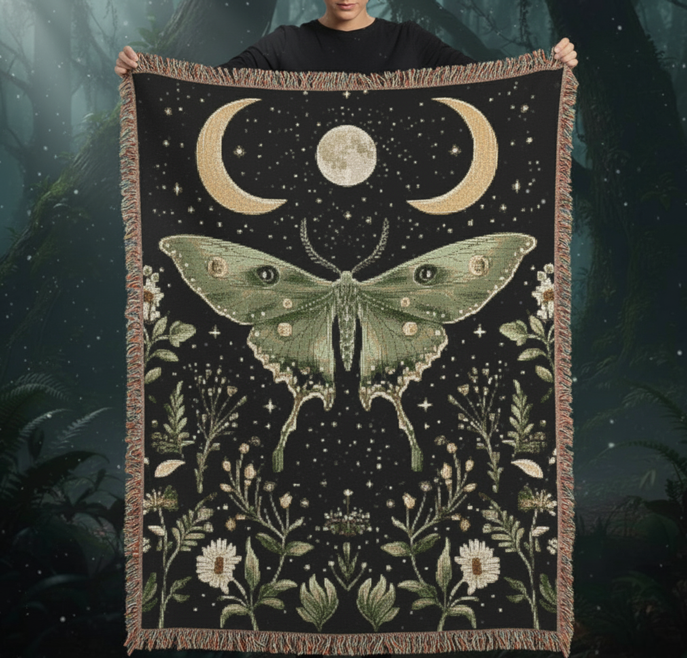Green Moth celestial Woven Blanket product thumbnail image