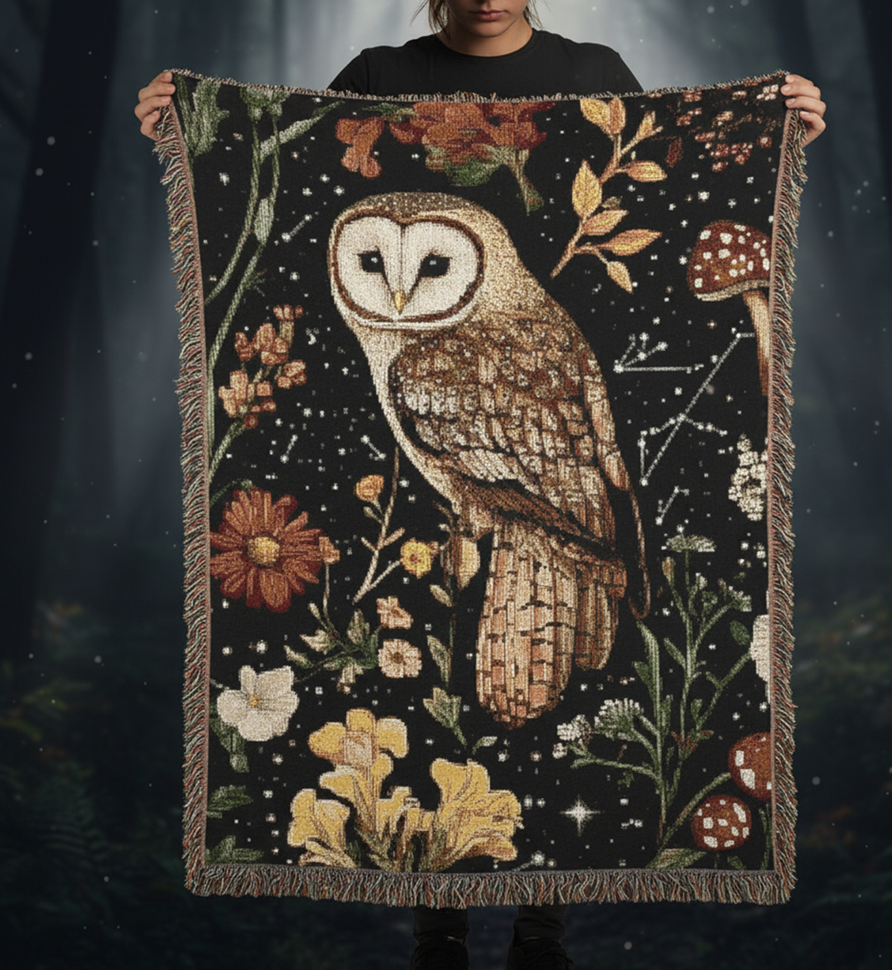 Botanical Owl Woven Blanket 