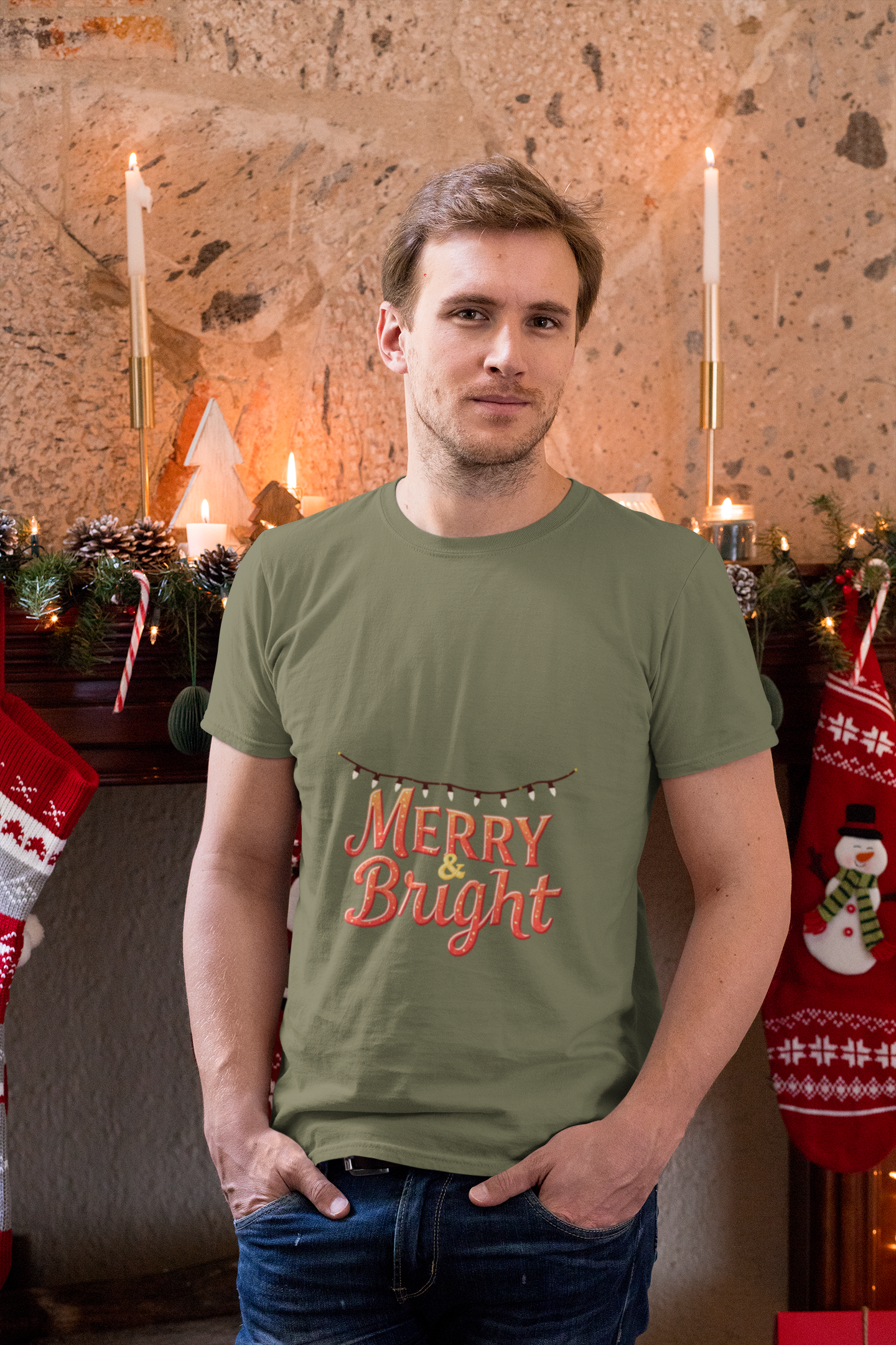 Unisex 'Merry & Bright' Holiday Graphic T-Shirt. Unisex 'Merry & Bright' Holiday Graphic T-Shirt.