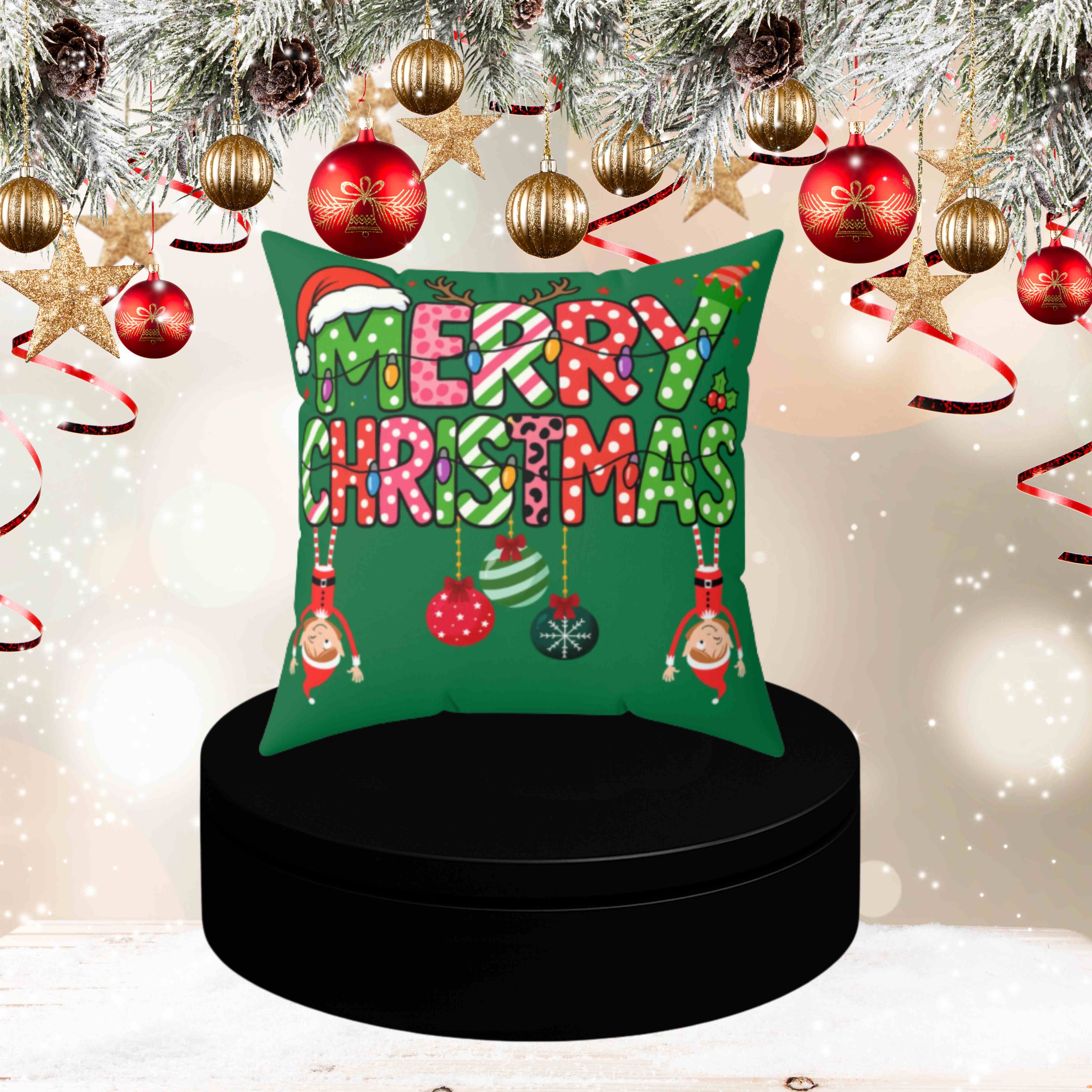 Merry Christmas Square Pillow, Festive Holiday Decor, Christmas Gift, Living Room Accent, Cute Christmas Cushion