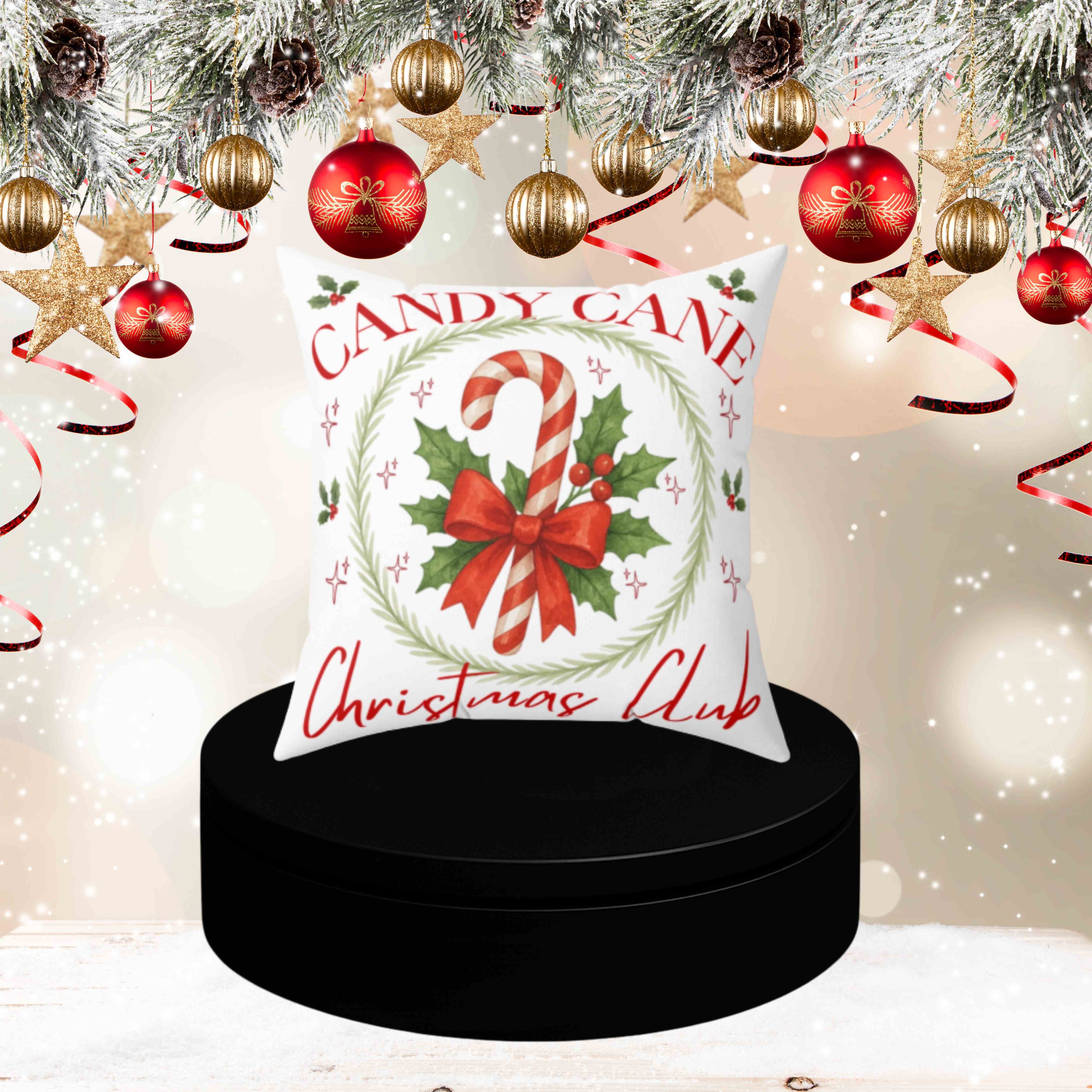 Candy Cane Christmas Club Pillow - Festive Holiday Decor, Winter Home Accent, Seasonal Gift, Cozy Throw Pillow product thumbnail image Candy Cane Christmas Club Pillow - Festive Holiday Decor, Winter Home Accent, Seasonal Gift, Cozy Throw Pillow product thumbnail image