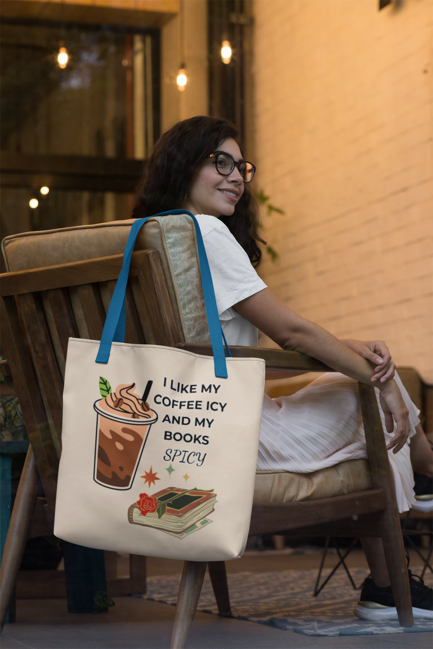 Spicy Coffee &amp; Books Tote Bag, Book Lover Gift, Coffee Enthusiast Accessory, Shopping Tote, Literary Humor Bag product thumbnail image