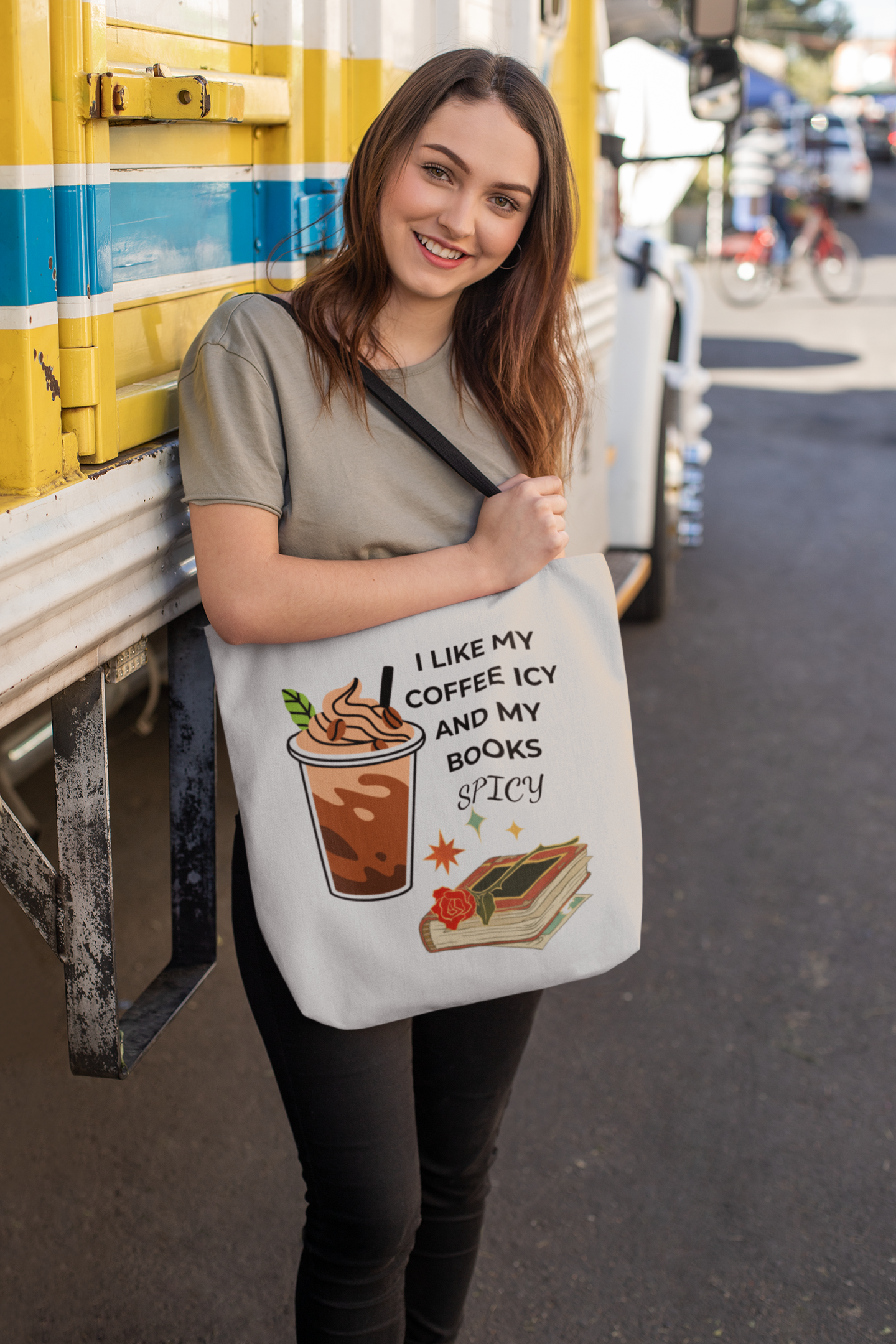 Spicy Coffee & Books Tote Bag, Book Lover Gift, Coffee Enthusiast Accessory, Shopping Tote, Literary Humor Bag product thumbnail image Spicy Coffee & Books Tote Bag, Book Lover Gift, Coffee Enthusiast Accessory, Shopping Tote, Literary Humor Bag product thumbnail image