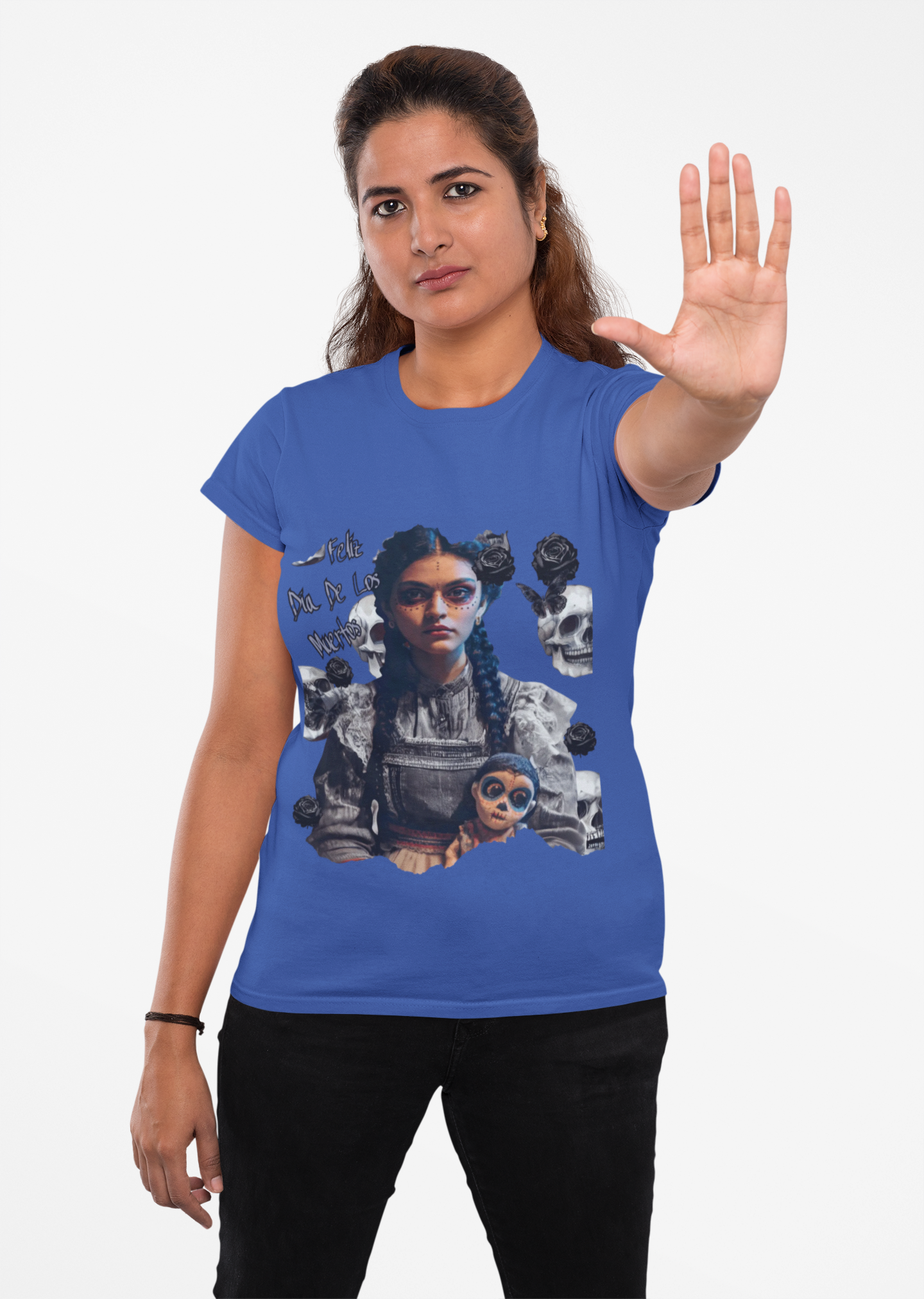 Día De Los Muertos Gothic Art Tee | Darkly Elegant Sugar Skull Girl | Cute, Sassy, and Hauntingly Beautiful product thumbnail image