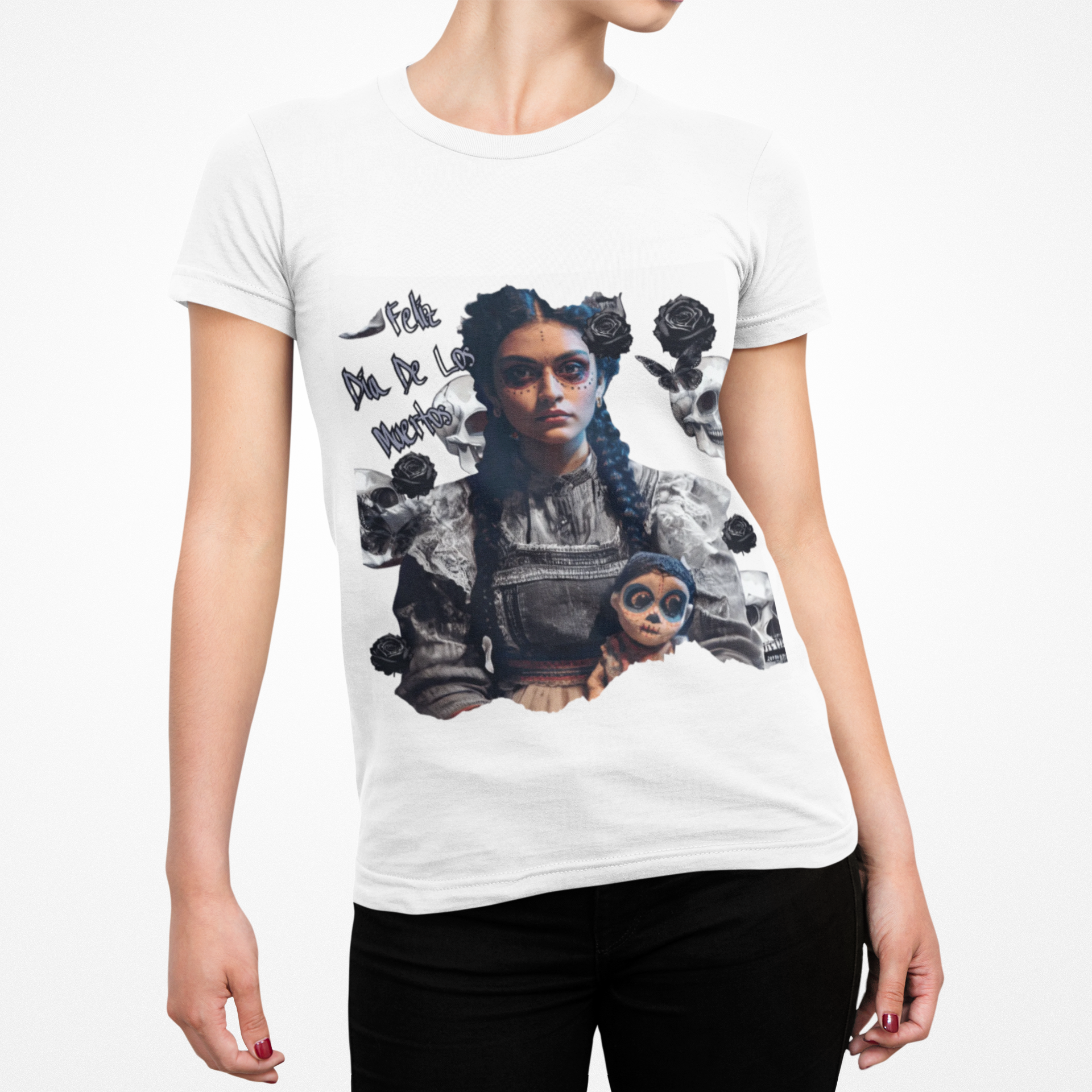Día De Los Muertos Gothic Art Tee | Darkly Elegant Sugar Skull Girl | Cute, Sassy, and Hauntingly Beautiful product thumbnail image