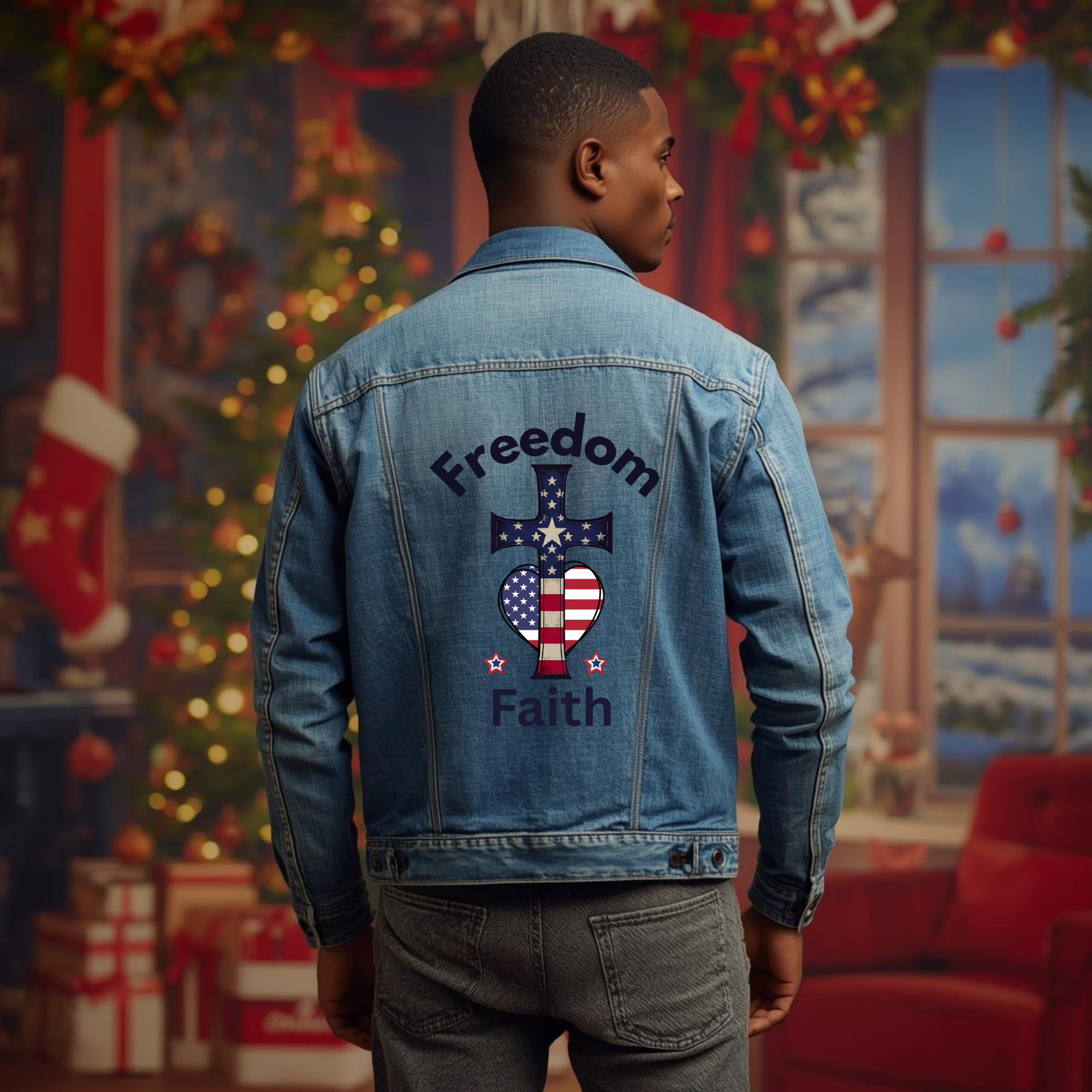 Men's Denim Jacket with Faith Design | Casual Everyday Wear, Summer Nights, Perfect for Outdoor Events, Gifts for Him, Festival Fashion product thumbnail image Men's Denim Jacket with Faith Design | Casual Everyday Wear, Summer Nights, Perfect for Outdoor Events, Gifts for Him, Festival Fashion product thumbnail image