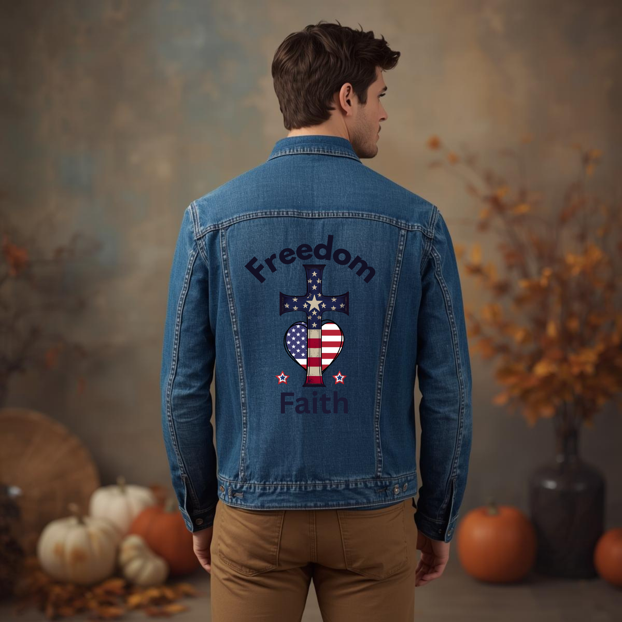 Men's Denim Jacket with Faith Design | Casual Everyday Wear, Summer Nights, Perfect for Outdoor Events, Gifts for Him, Festival Fashion