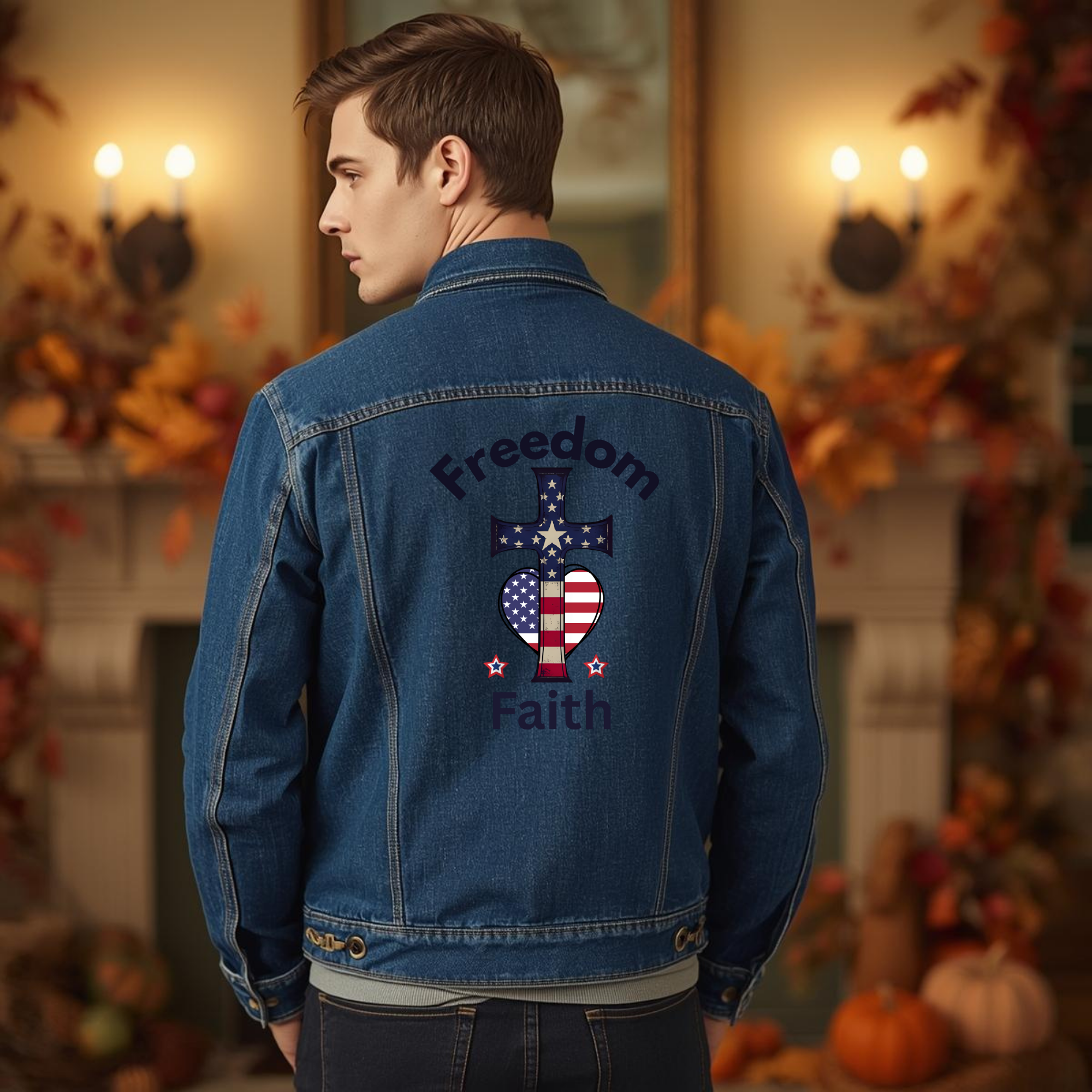 Men's Denim Jacket with Faith Design | Casual Everyday Wear, Summer Nights, Perfect for Outdoor Events, Gifts for Him, Festival Fashion product thumbnail image Men's Denim Jacket with Faith Design | Casual Everyday Wear, Summer Nights, Perfect for Outdoor Events, Gifts for Him, Festival Fashion product thumbnail image