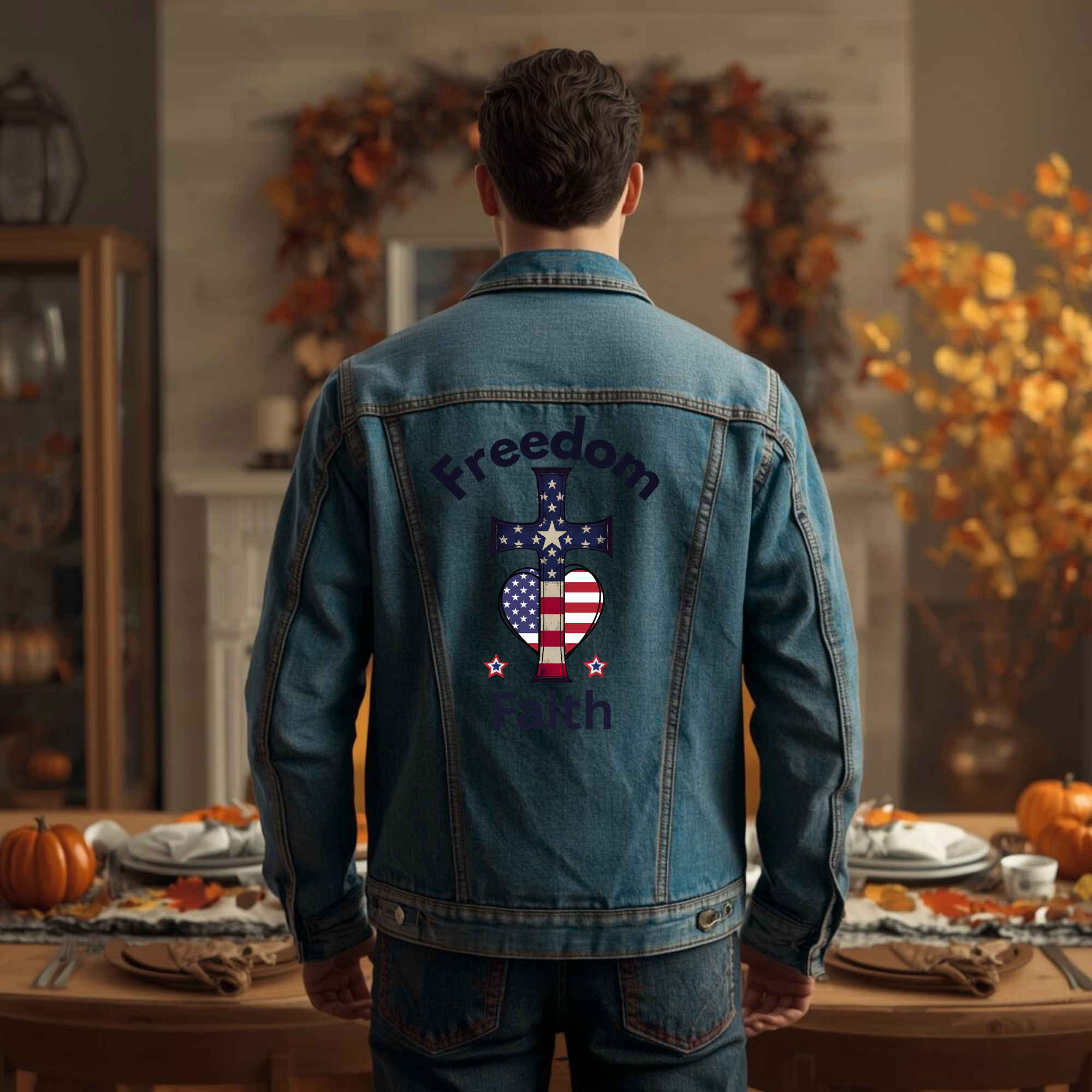 Men's Denim Jacket with Faith Design | Casual Everyday Wear, Summer Nights, Perfect for Outdoor Events, Gifts for Him, Festival Fashion product thumbnail image Men's Denim Jacket with Faith Design | Casual Everyday Wear, Summer Nights, Perfect for Outdoor Events, Gifts for Him, Festival Fashion product thumbnail image