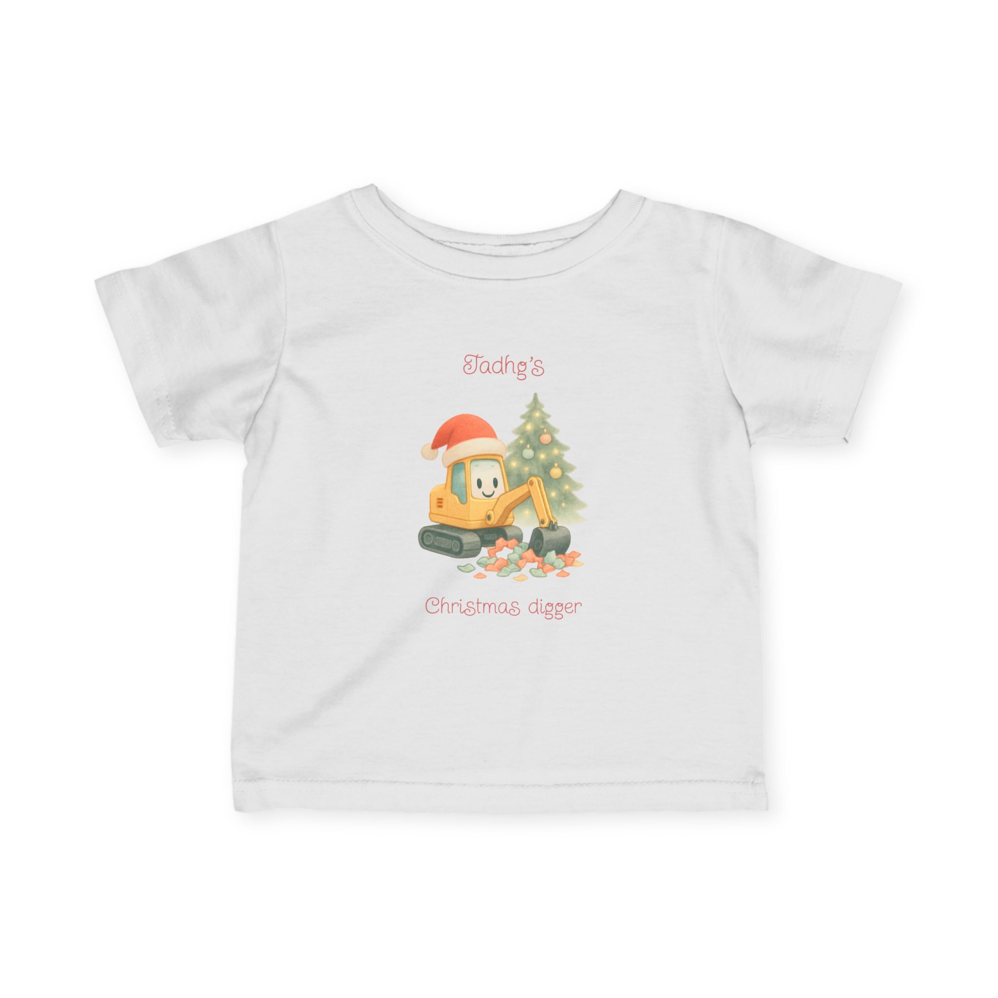 Personalised Christmas Digger T-Shirt for Toddlers | Custom Name Kids Xmas Shirt | Cute Construction Truck Tee