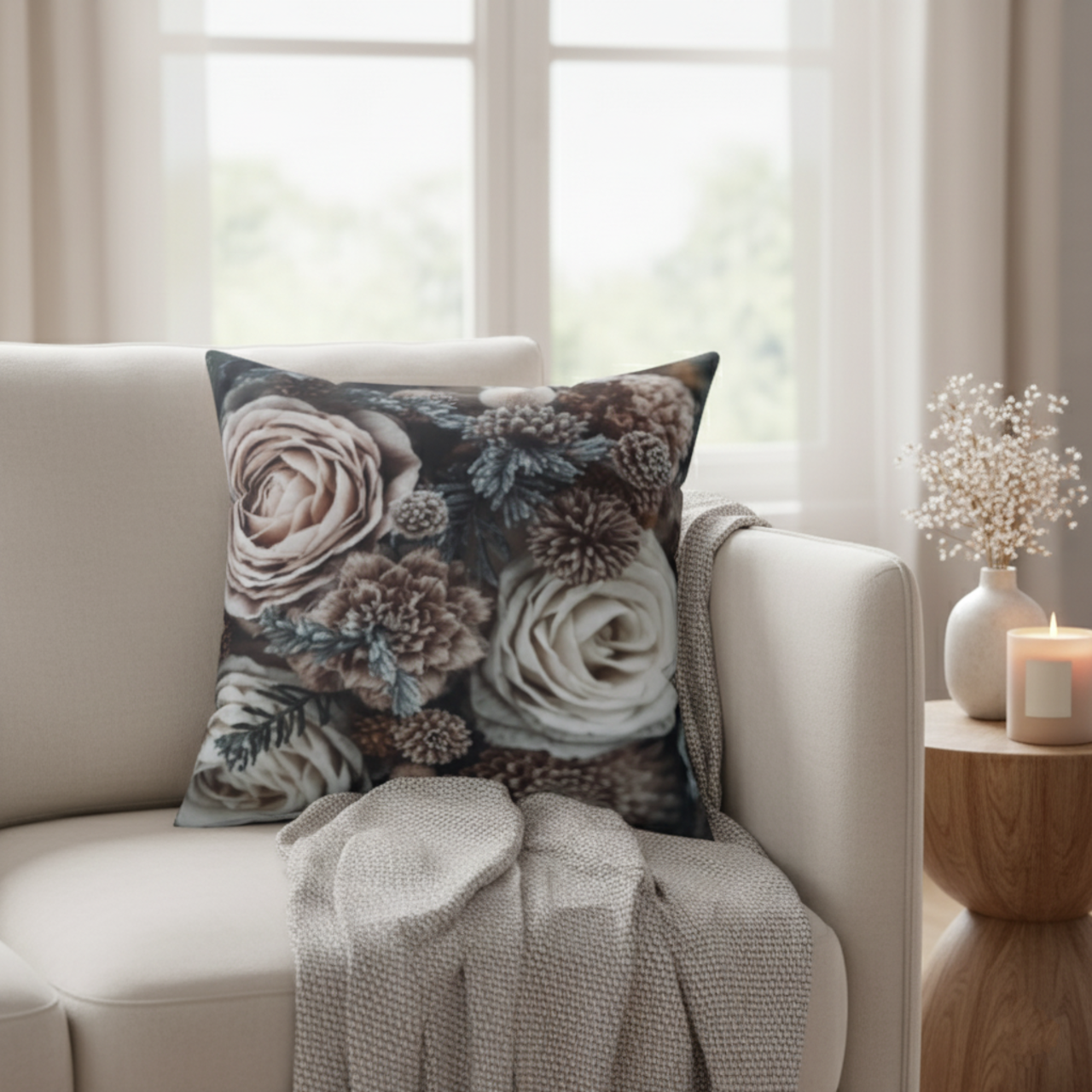 Square Pillow  - Frosted Floral Print  Square Pillow  - Frosted Floral Print