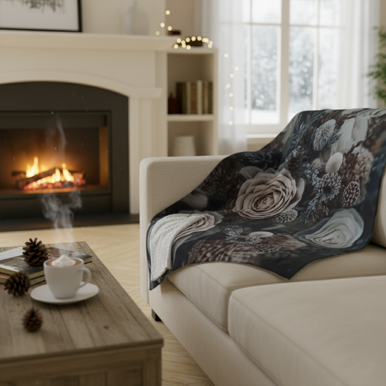Velveteen Blanket - Winter Floral Print Velveteen Blanket - Winter Floral Print