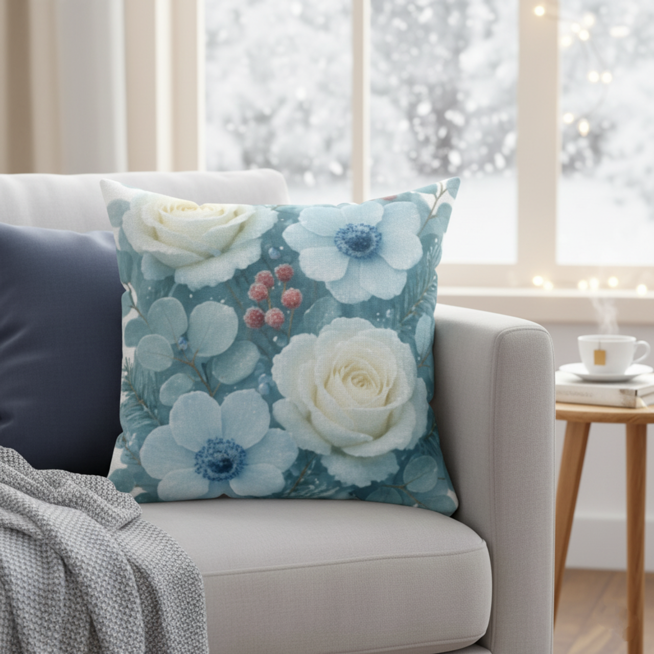 Square Pillow - Winter Floral product thumbnail image Square Pillow - Winter Floral product thumbnail image