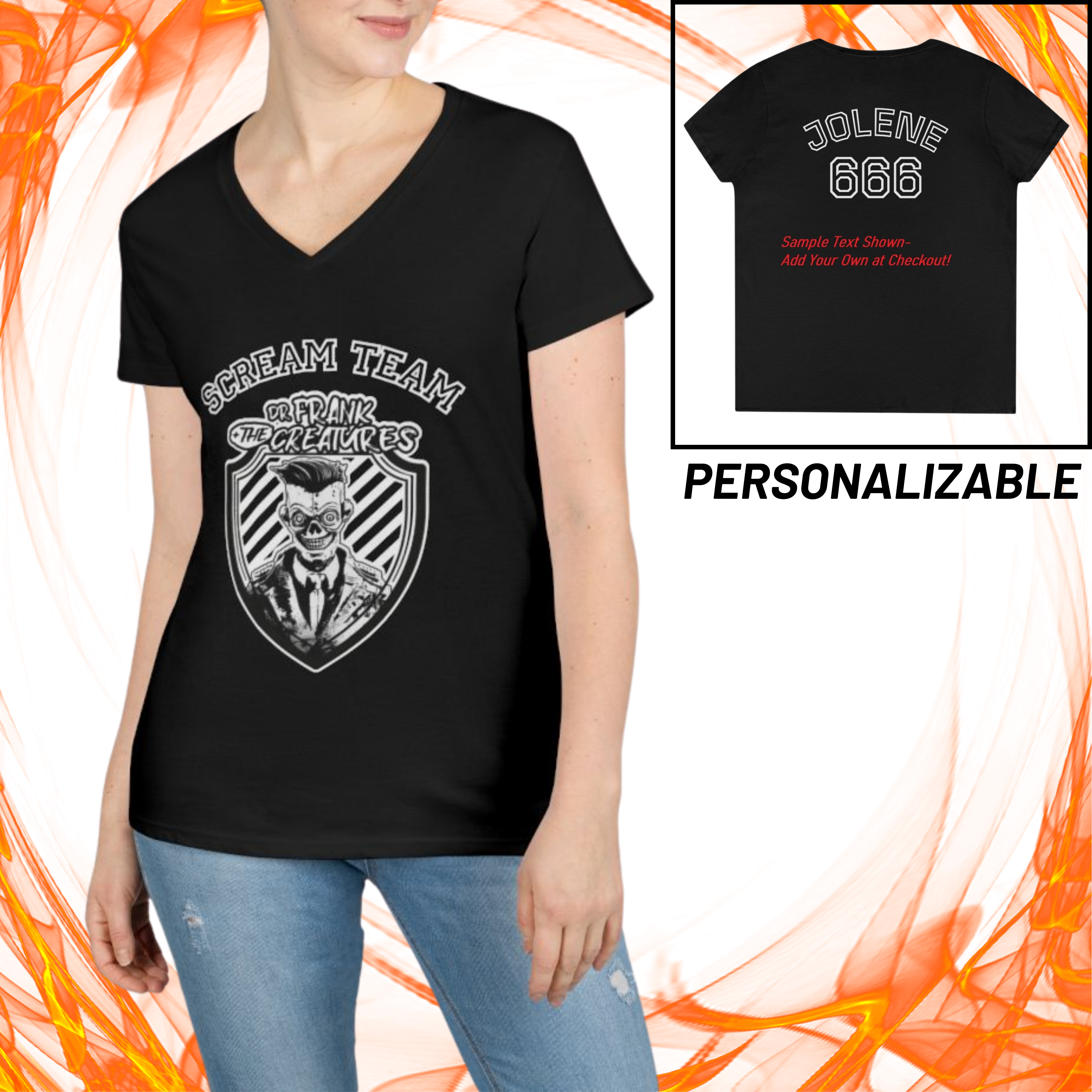 Ladies Scream Team V-Neck Tee - Dr. Frank and The Creatures product thumbnail image