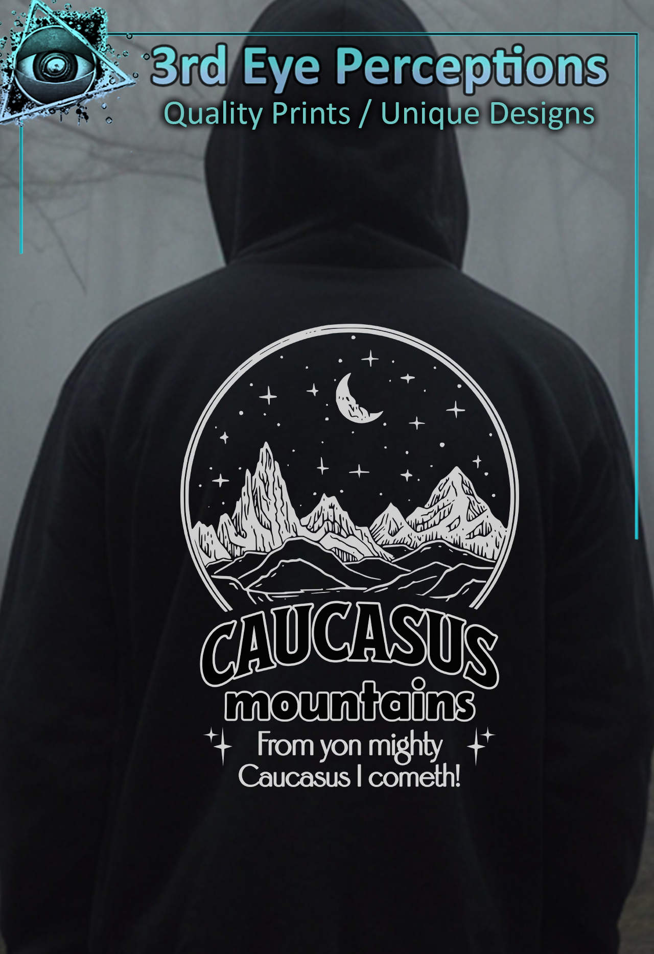 Funny Caucasus Mountains I Cometh Humor Vintage Dad Joke Graphic |  Back Print ( Unisex Heavy Blend™ Hooded )