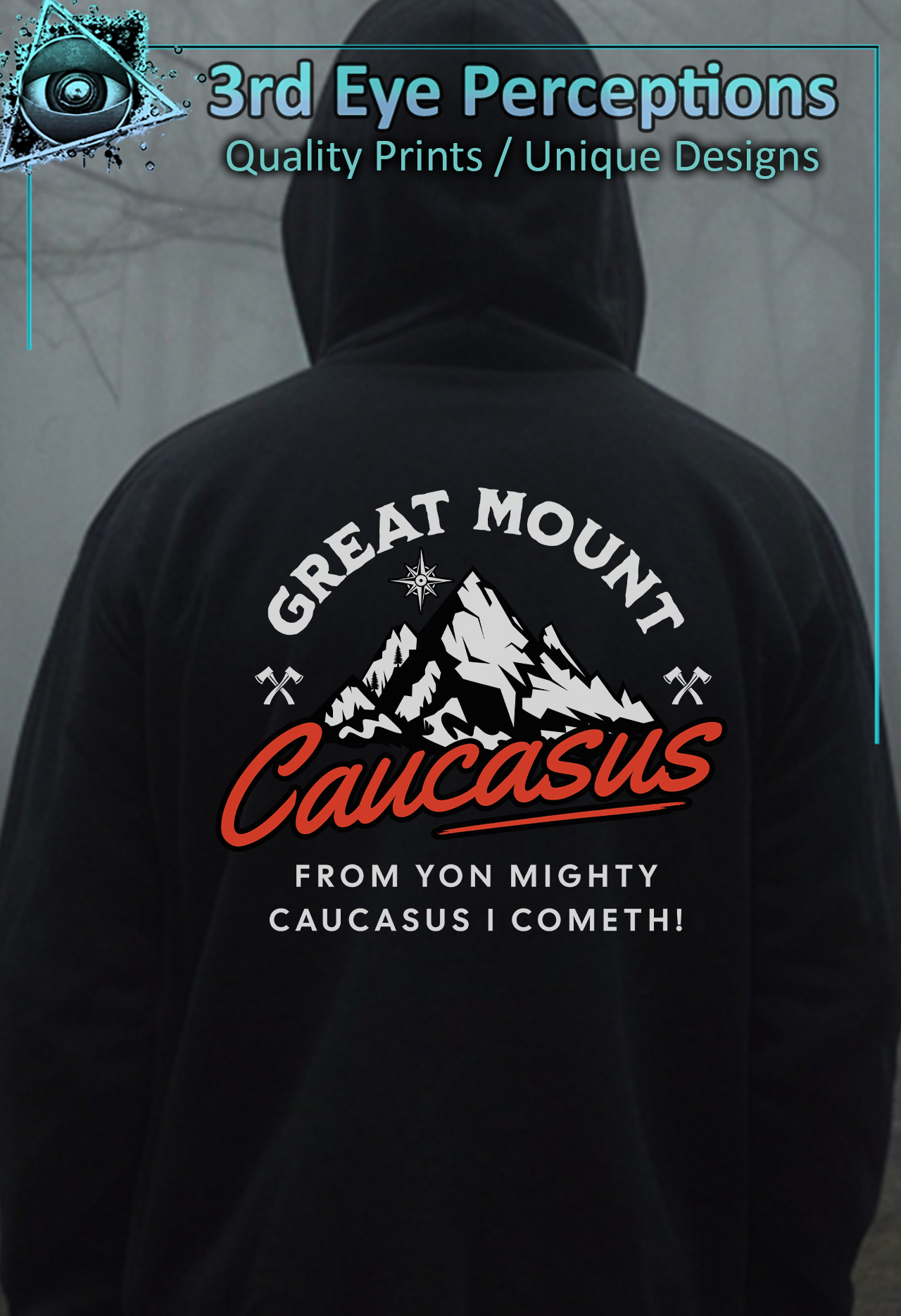 Funny Caucasus Mountains I Cometh Humor Retro Dad Joke Graphic | Back Print ( Unisex Heavy Blend™ Hooded ) product thumbnail image Funny Caucasus Mountains I Cometh Humor Retro Dad Joke Graphic | Back Print ( Unisex Heavy Blend™ Hooded ) product thumbnail image