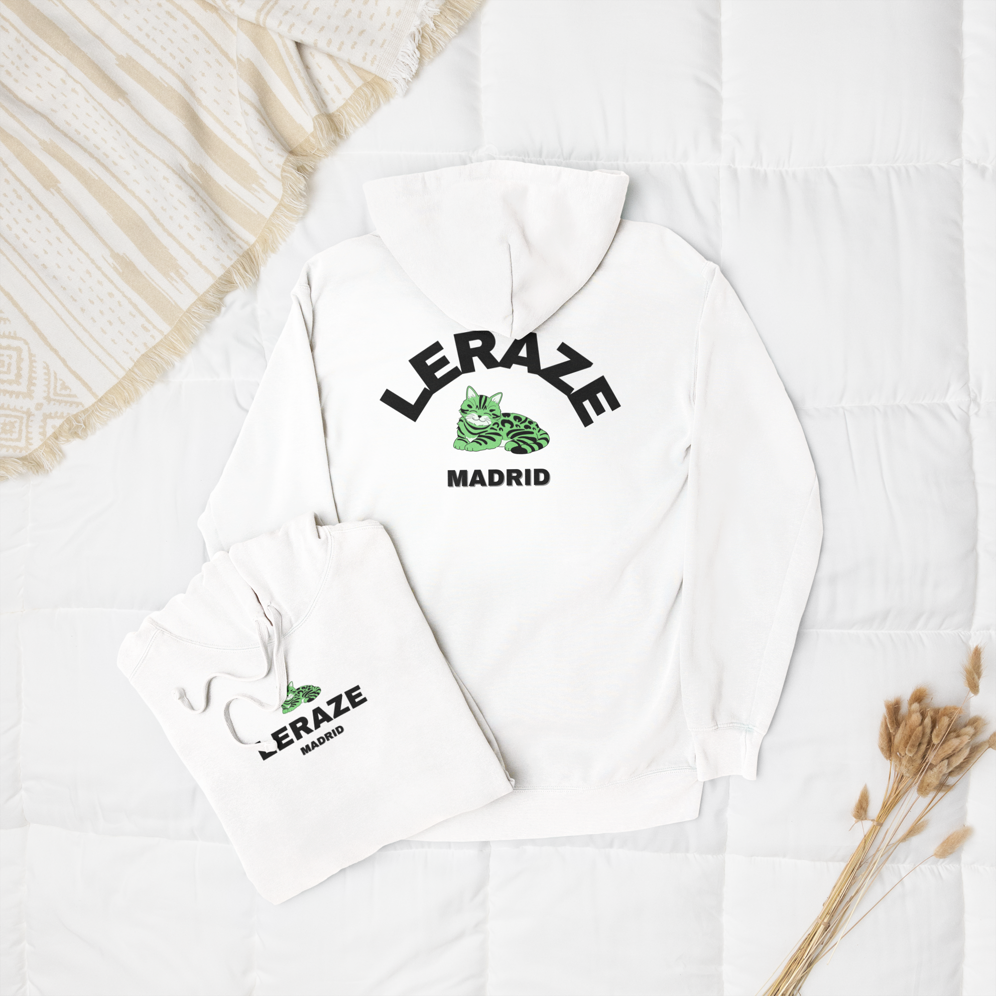 Unisex Hooded Long Sleeve Tee -Leraze Cat Design Limited Edition Madrid