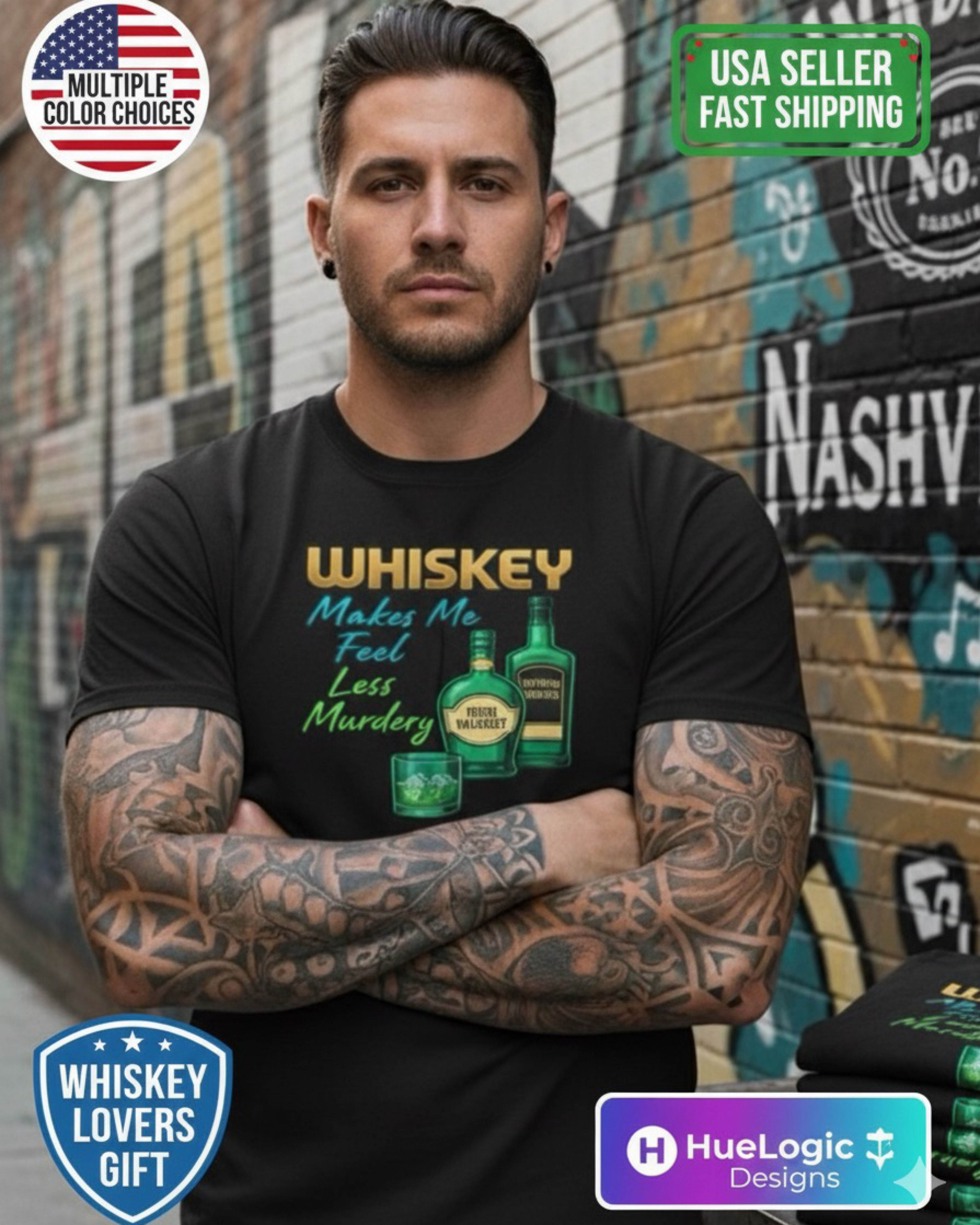 Whiskey Makes Me Feel Less Murdery Jack T-Shirt Funny Jameson Lover Humor Gift product thumbnail image