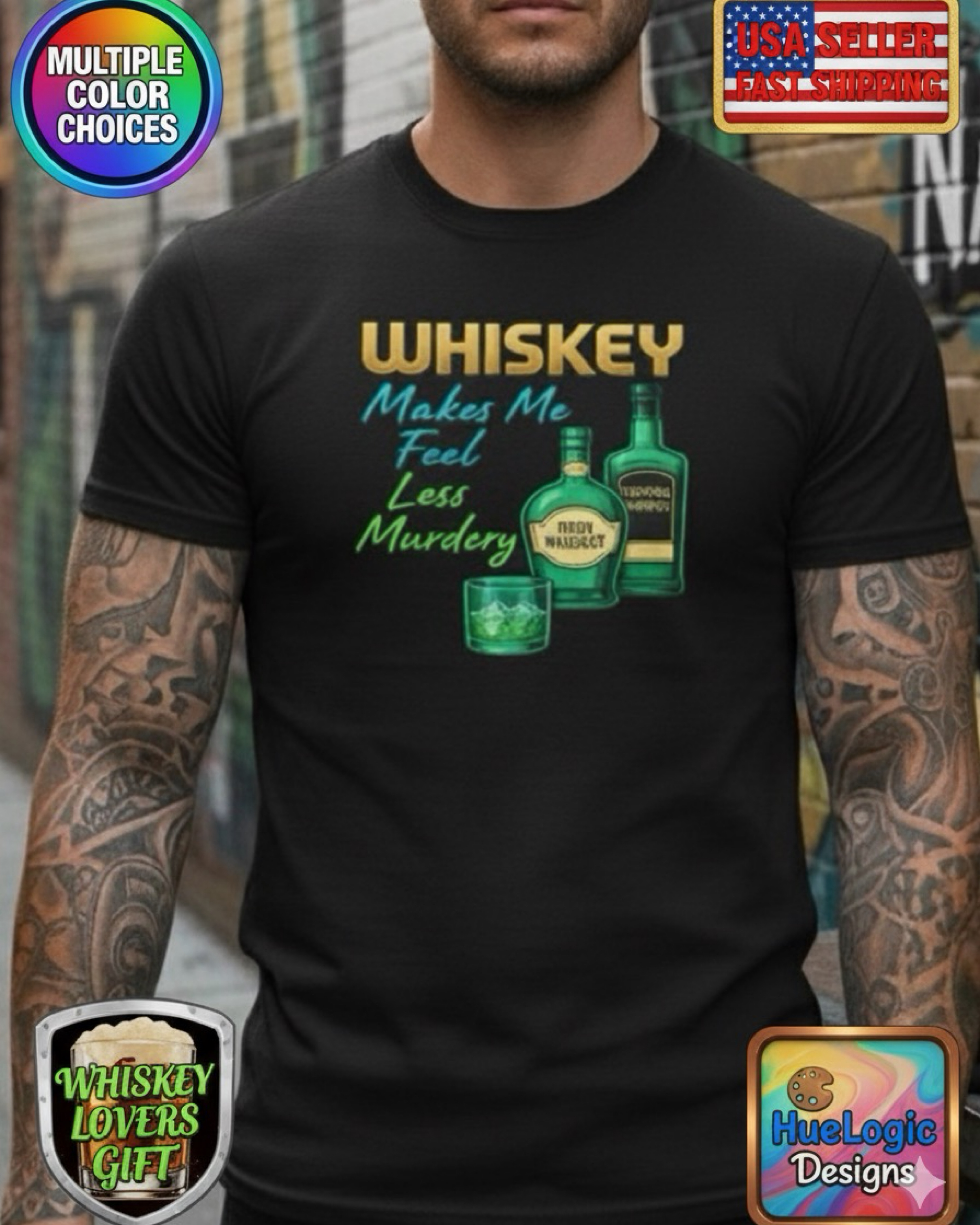 Whiskey Makes Me Feel Less Murdery Jack T-Shirt Funny Jameson Lover Humor Gift product thumbnail image