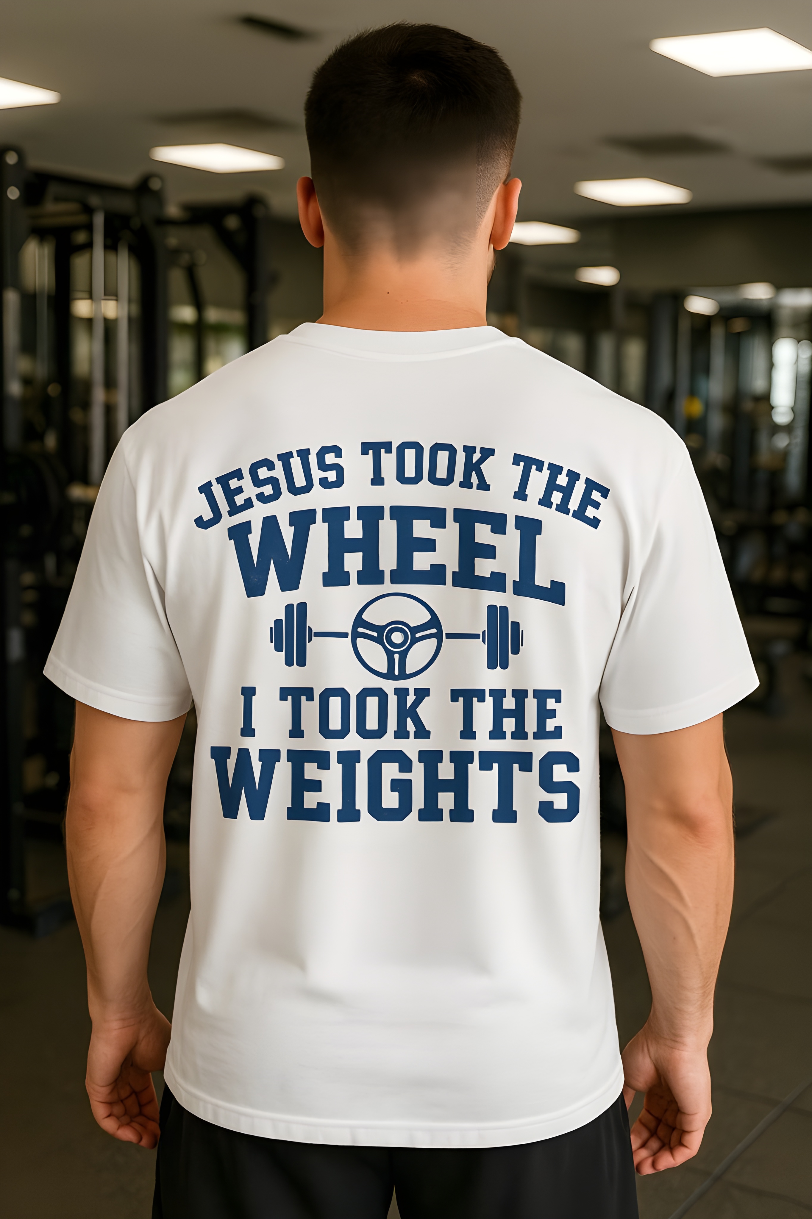 Jesus Took the Wheel I Took the Weights Christian Gym Shirt – Faith and Fitness Oversized Boxy Tee, Philippians 4:13 Workout Shirt, Christian Apparel Gift for Men and Women product thumbnail image