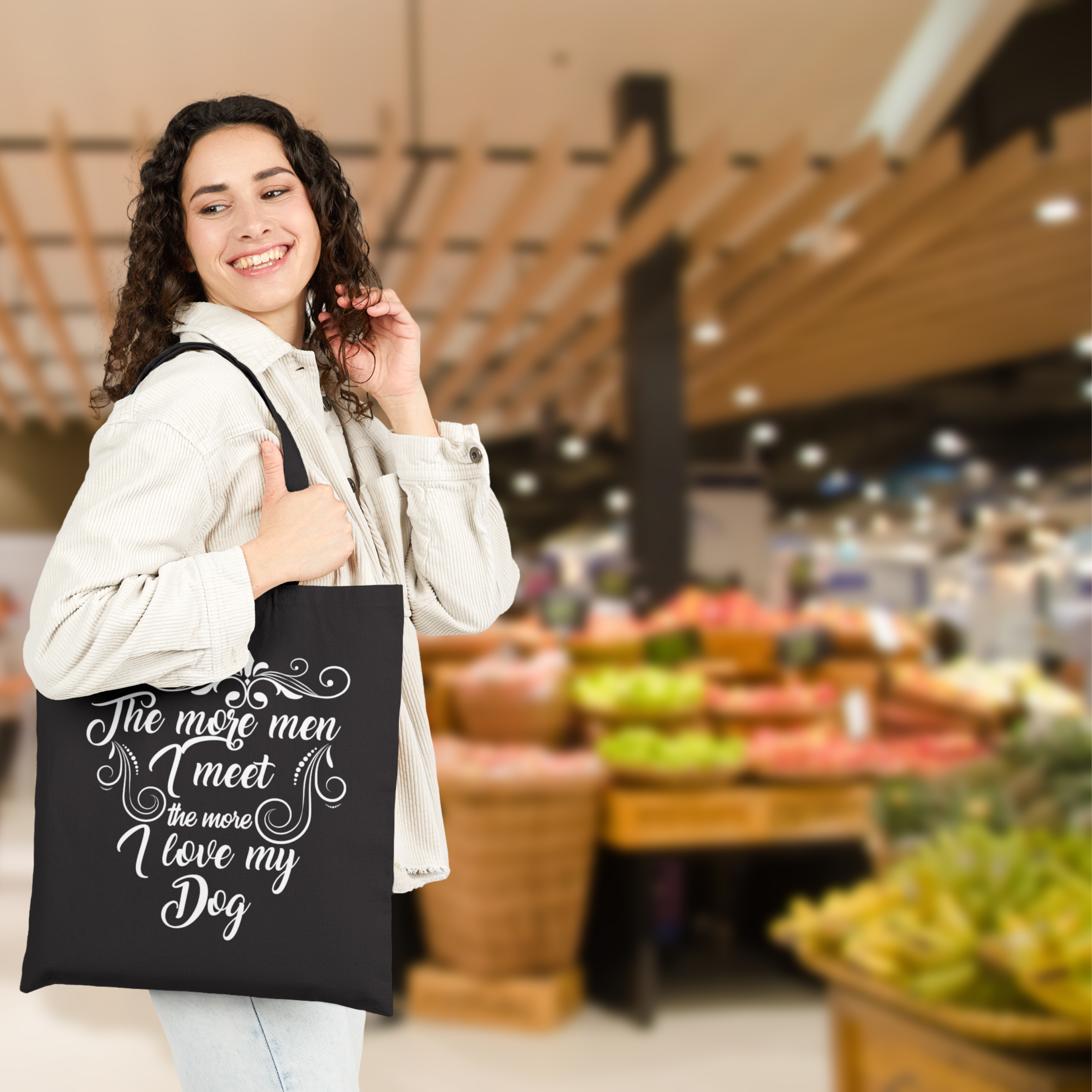 👜 The More Men I Meet, The More I Love My Dog | Funny Dog Lover Tote Bag | 100% Cotton Canvas | Black product thumbnail image